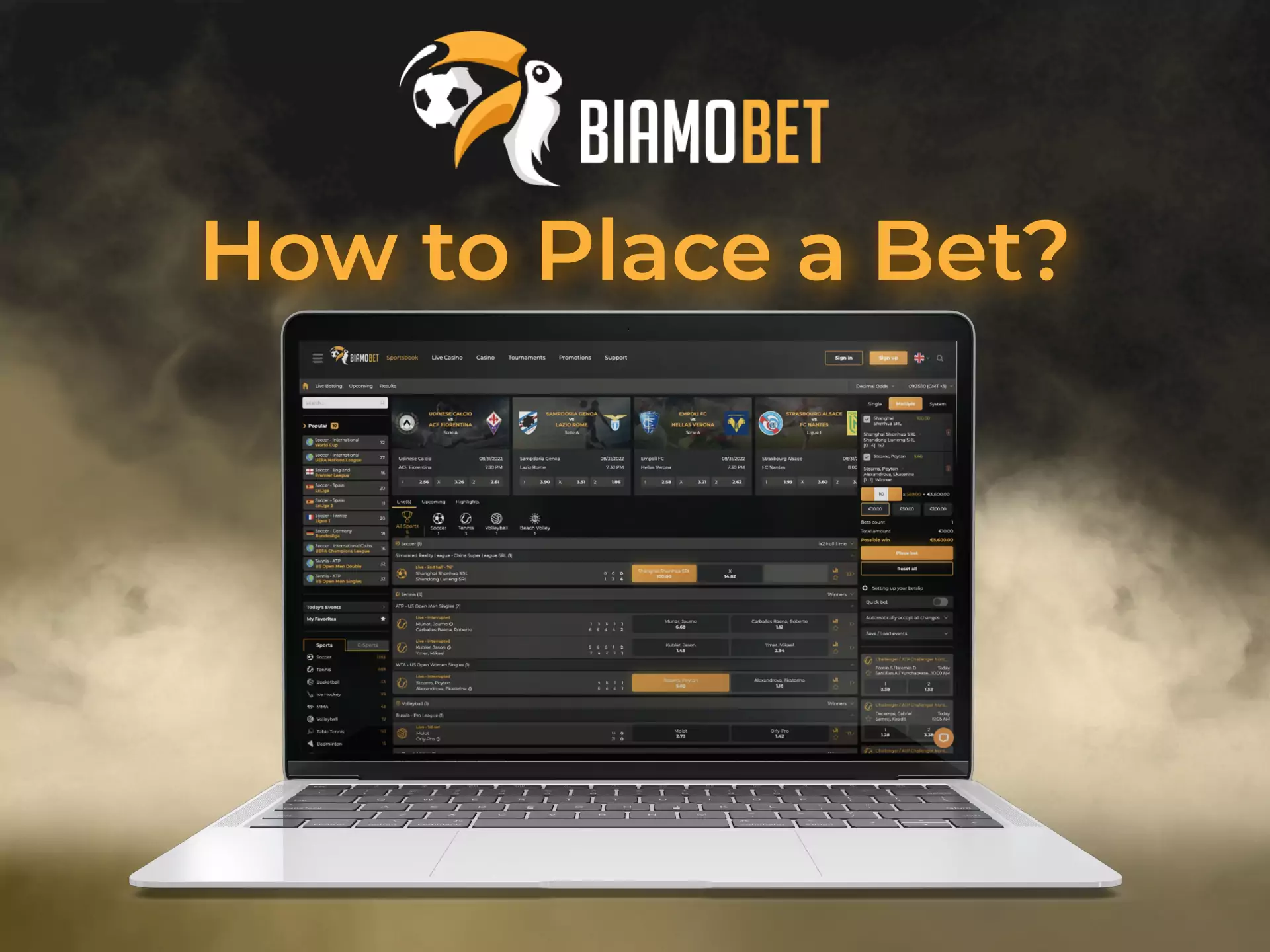 Choose a match, make a prediction and confirm a bet on Biamobet.