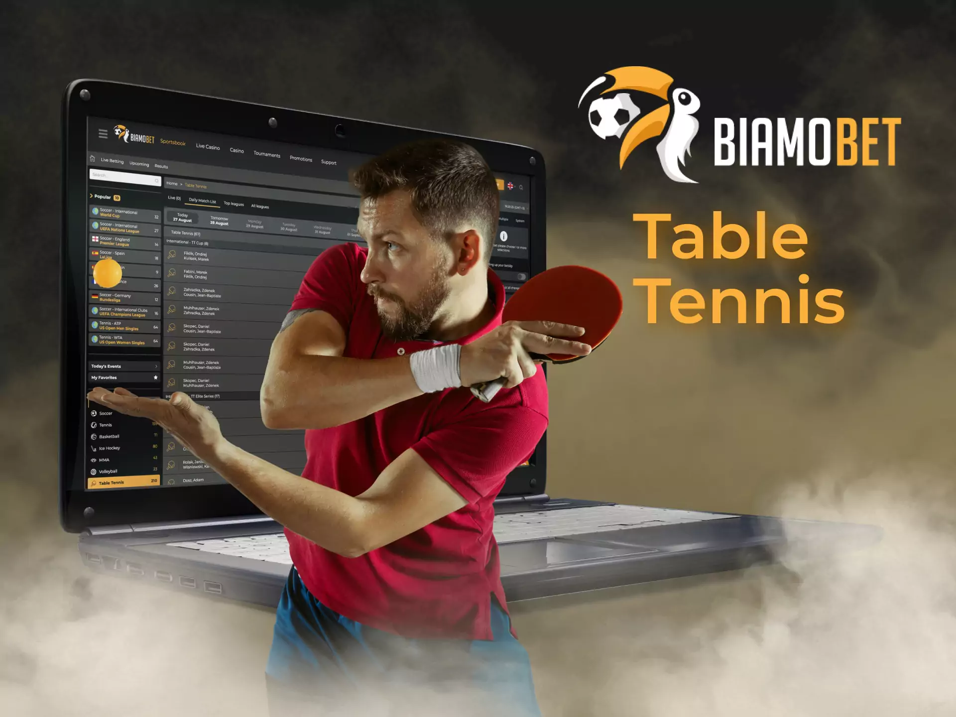 You can place a bet on table tennis matches on Biamobet.