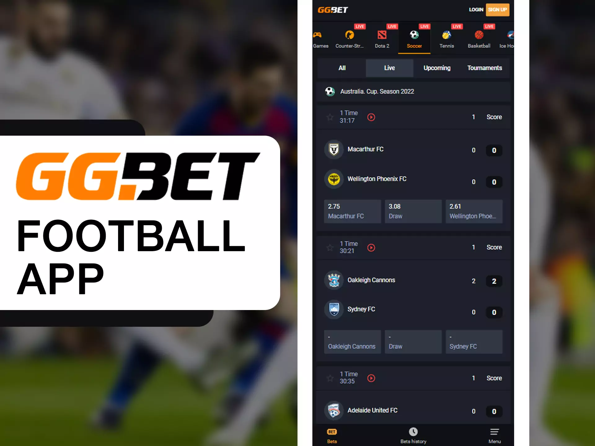 Watch how your favourite football team wins in GGBet app.