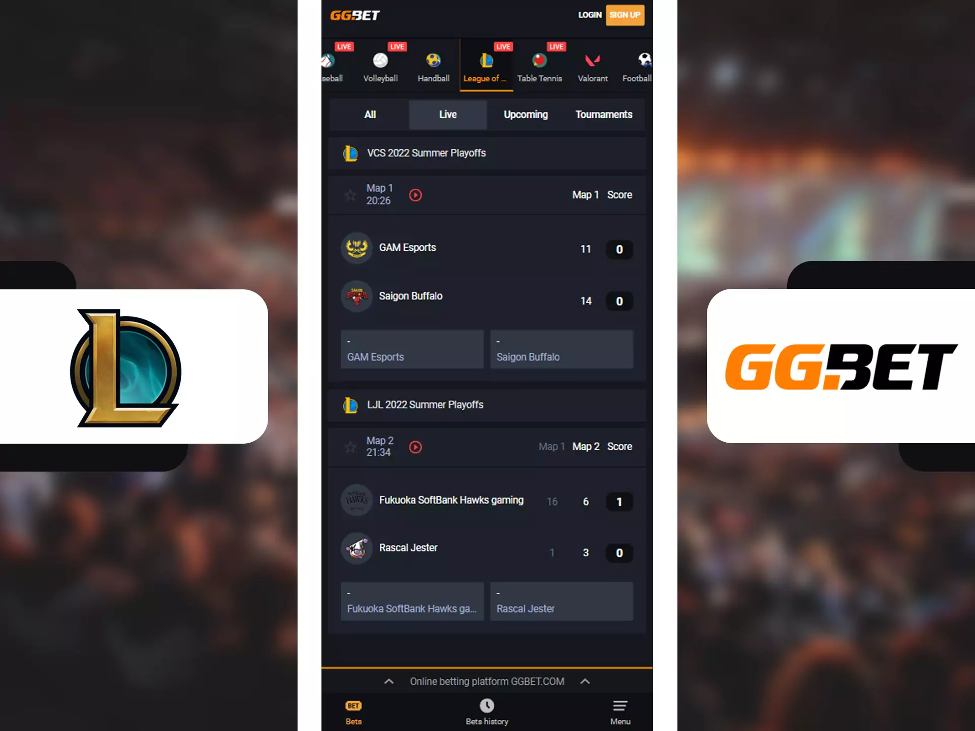 Watch recent League of Legends in GGBet app.