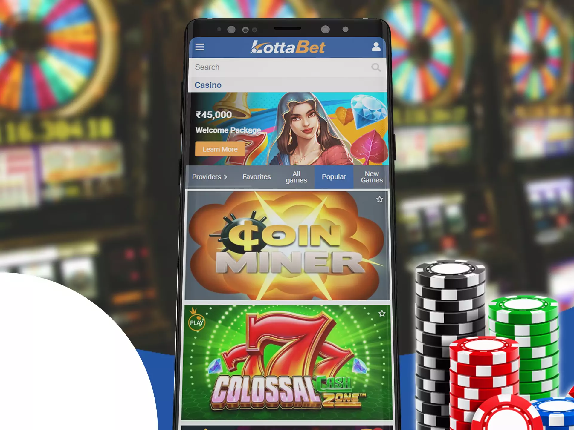 Play casino games using LottaBet app.