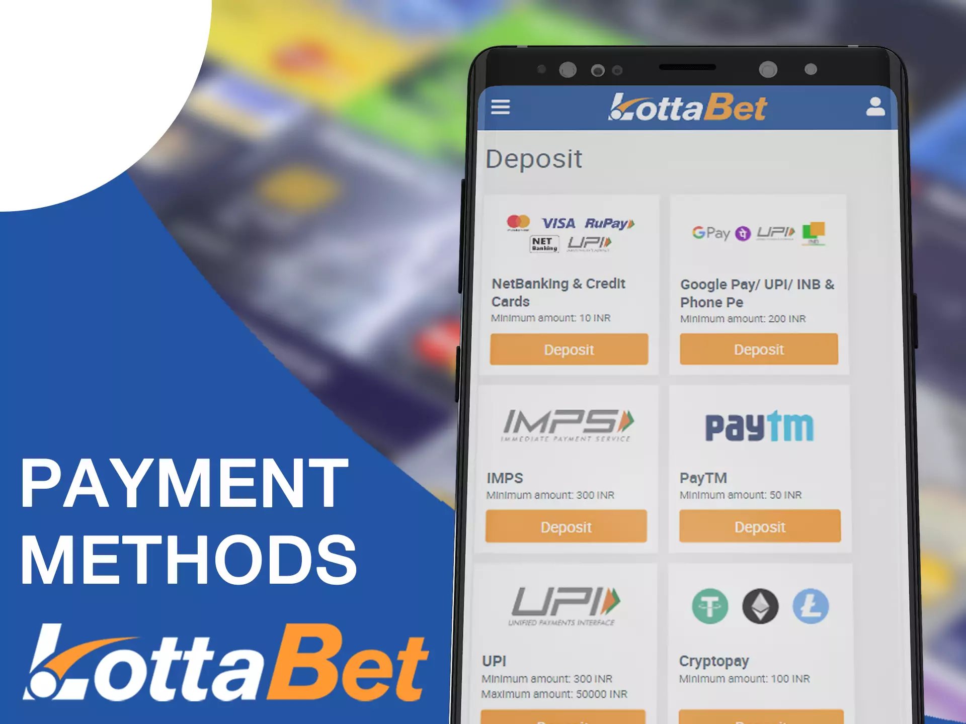Refill your account in the LottaBet app using your preferred payment method.
