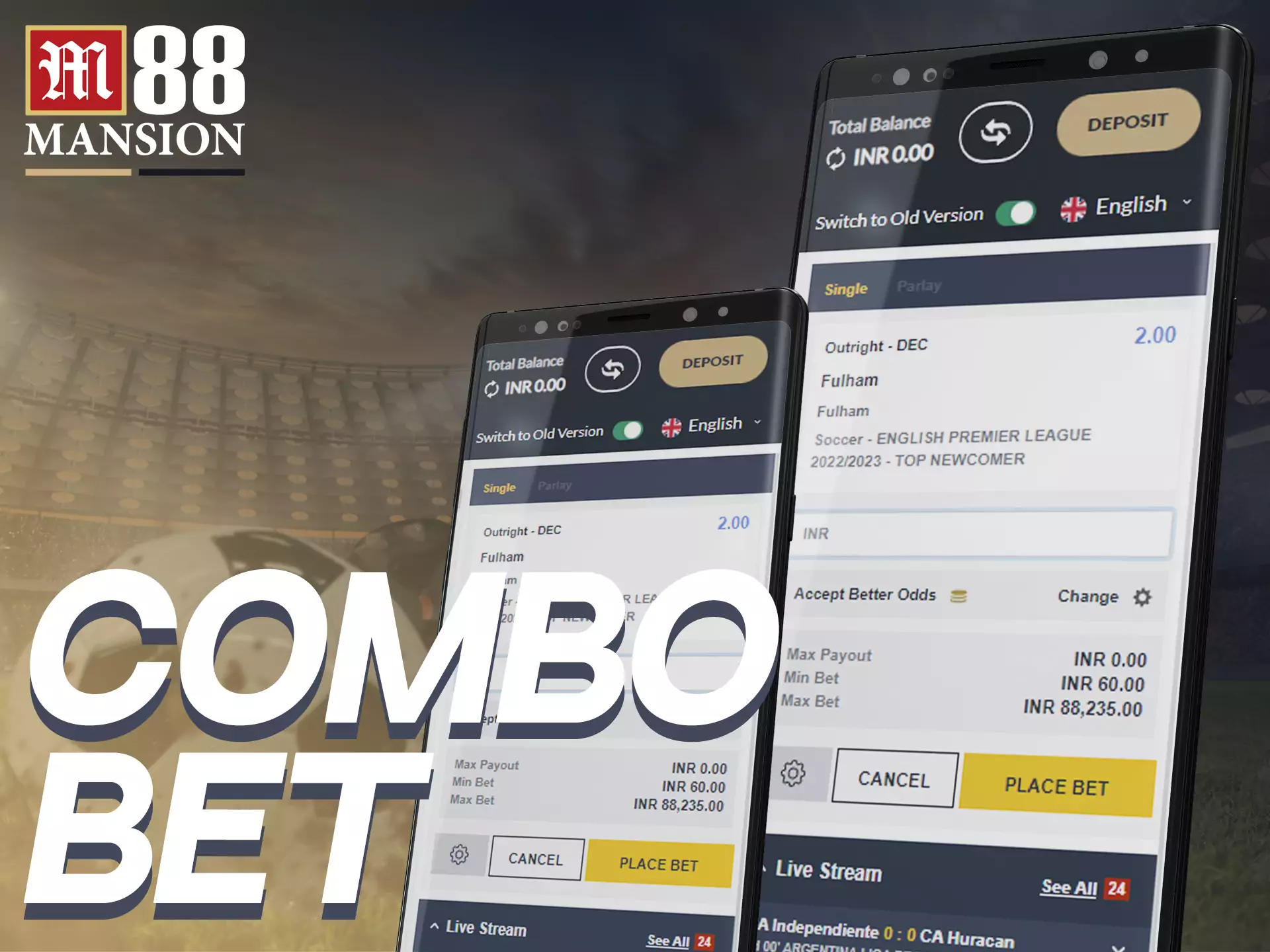 You can place two bets simultaneously in the bet constructor on M88.