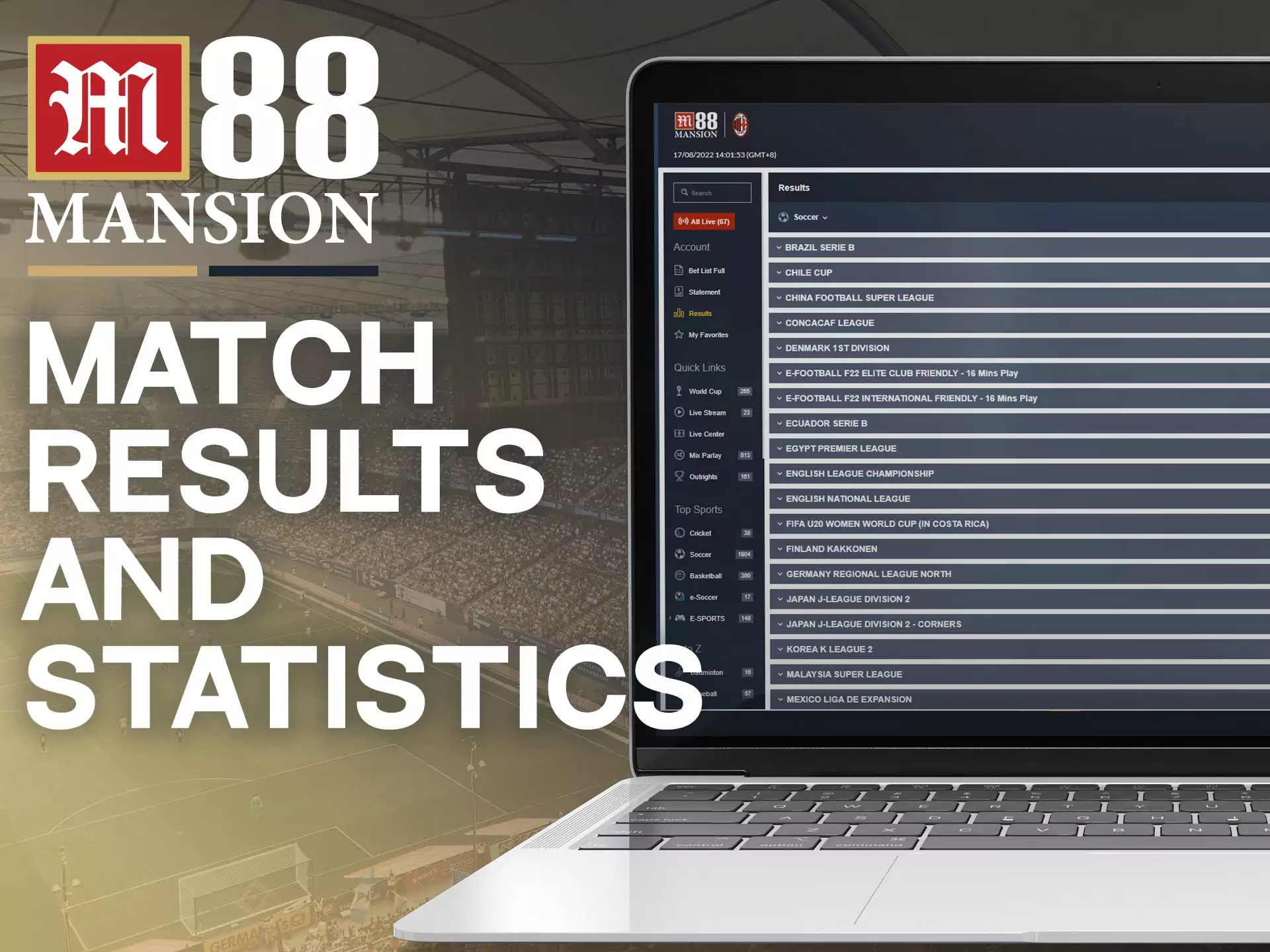 After a match, you can check the results right on the M88 website.