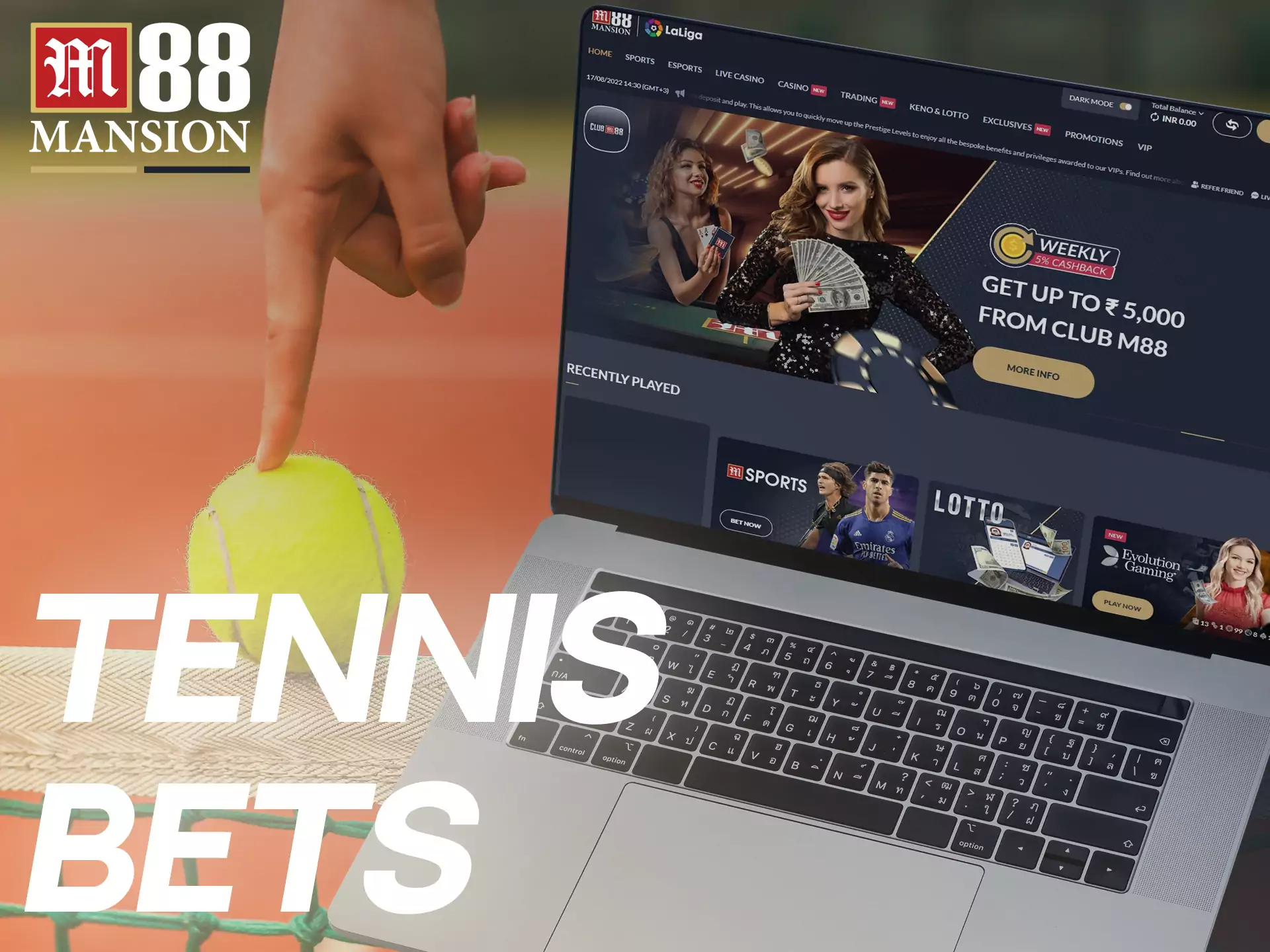 Tennis matches are in the M88 sportsbook as well.