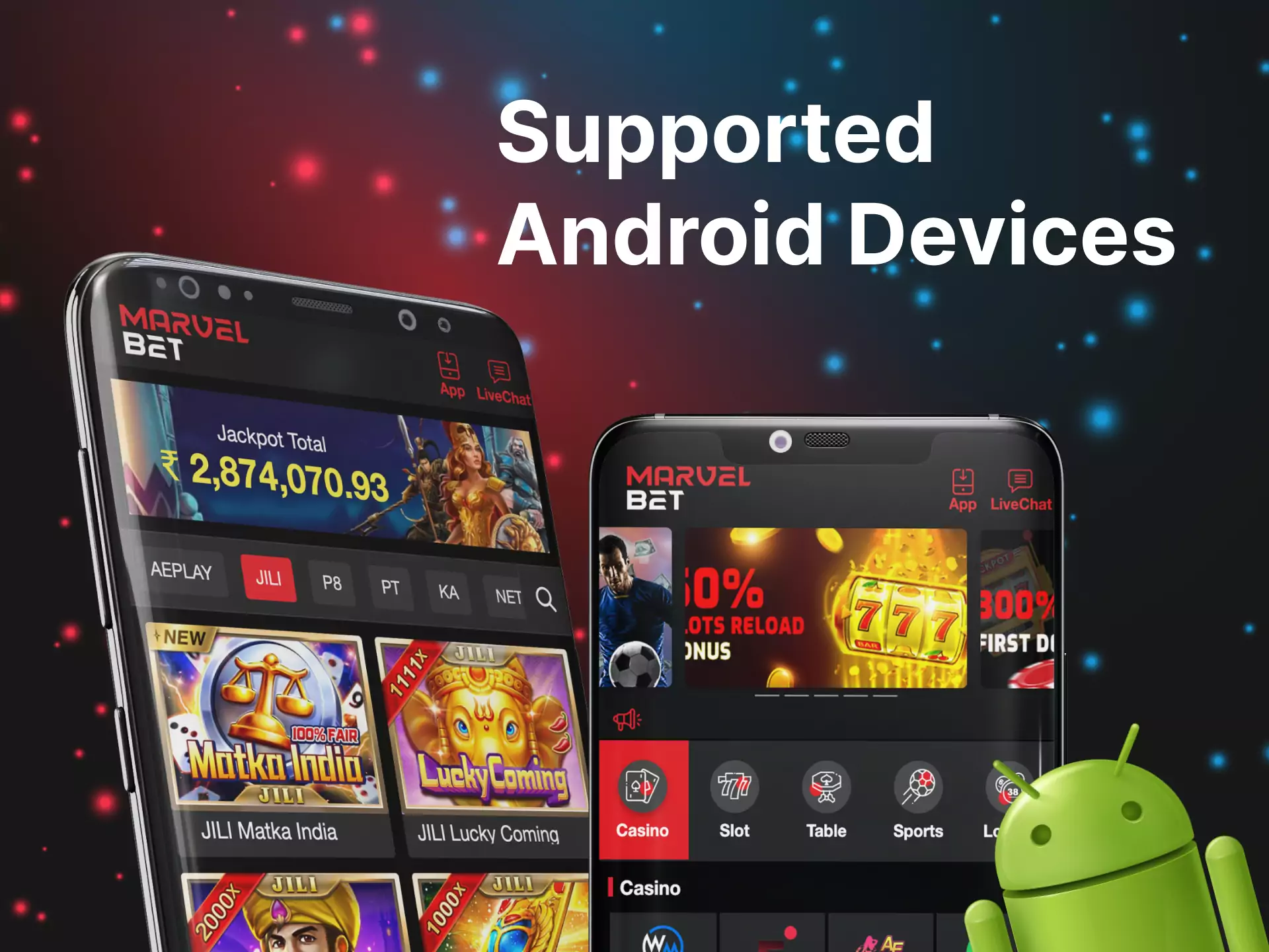 The Marvelbet app greatly works on any Android device.