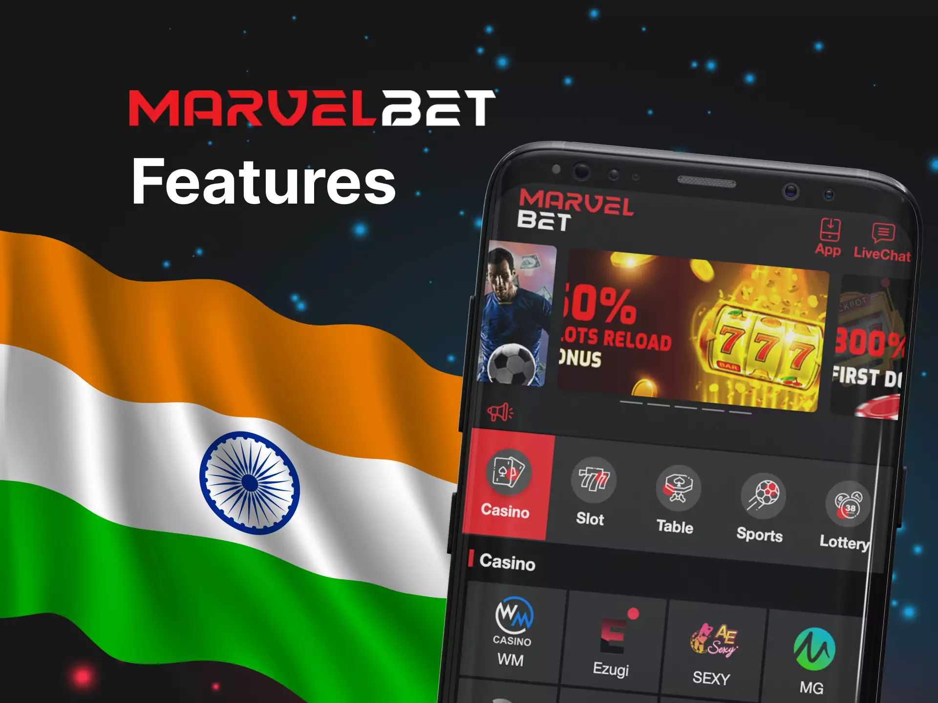 Marvelbet is an Indian-oriented bookmaker, so you can deposit and withdraw money in rupees.
