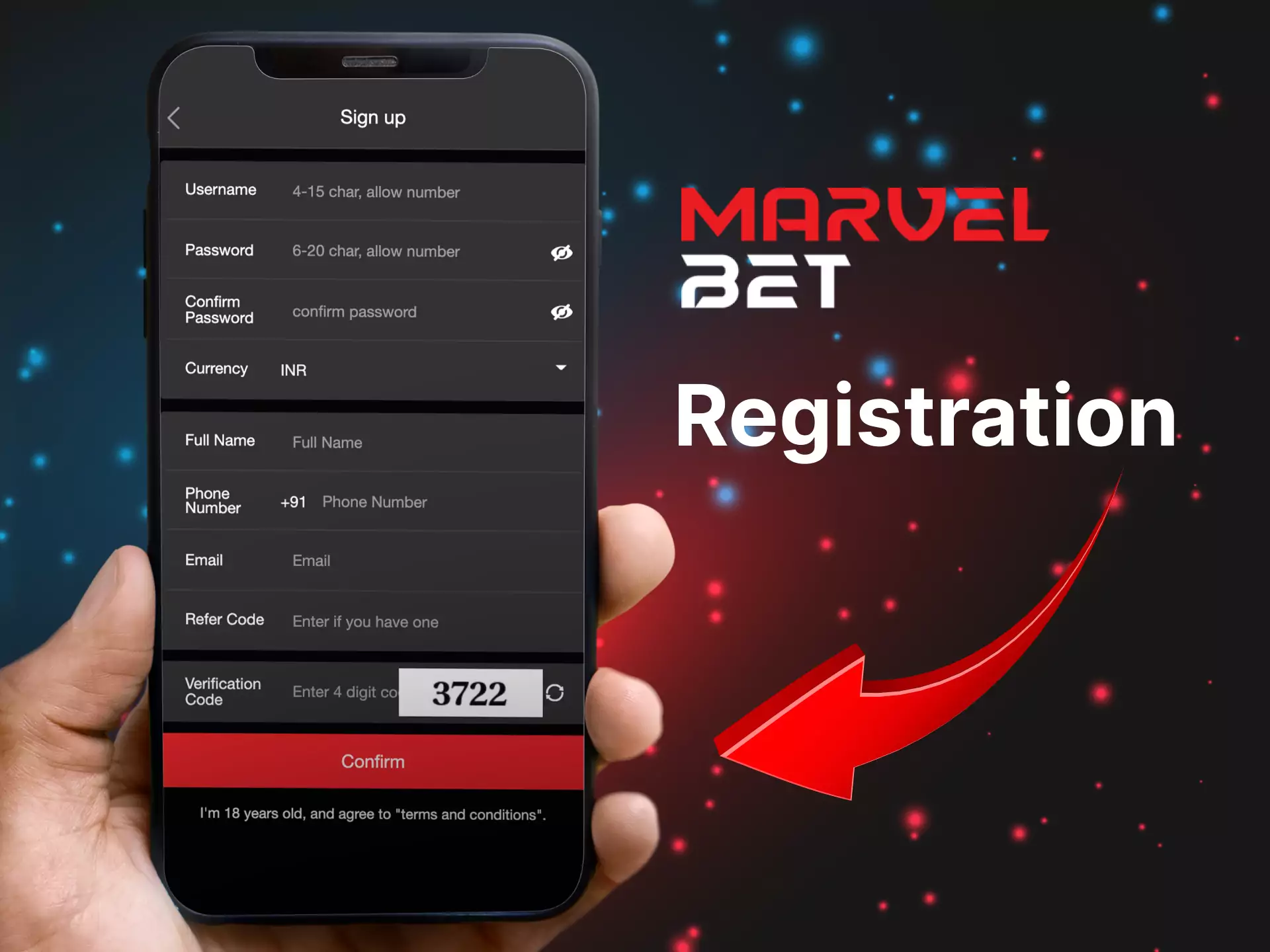If you don't have an account yet, create a new one to be able to place bets on Marvelbet.