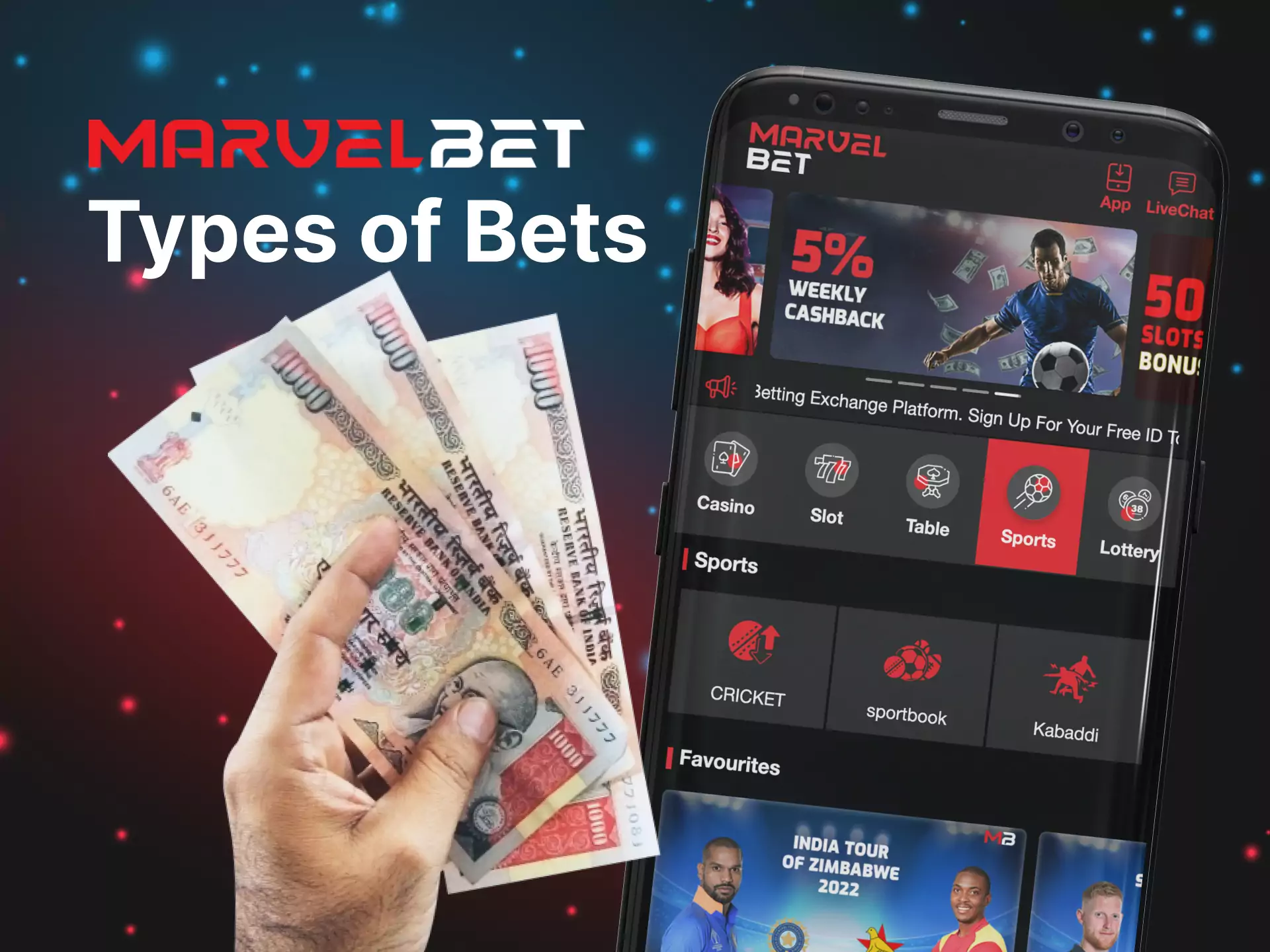 You can combine different types of bets in the Marvelbet app.