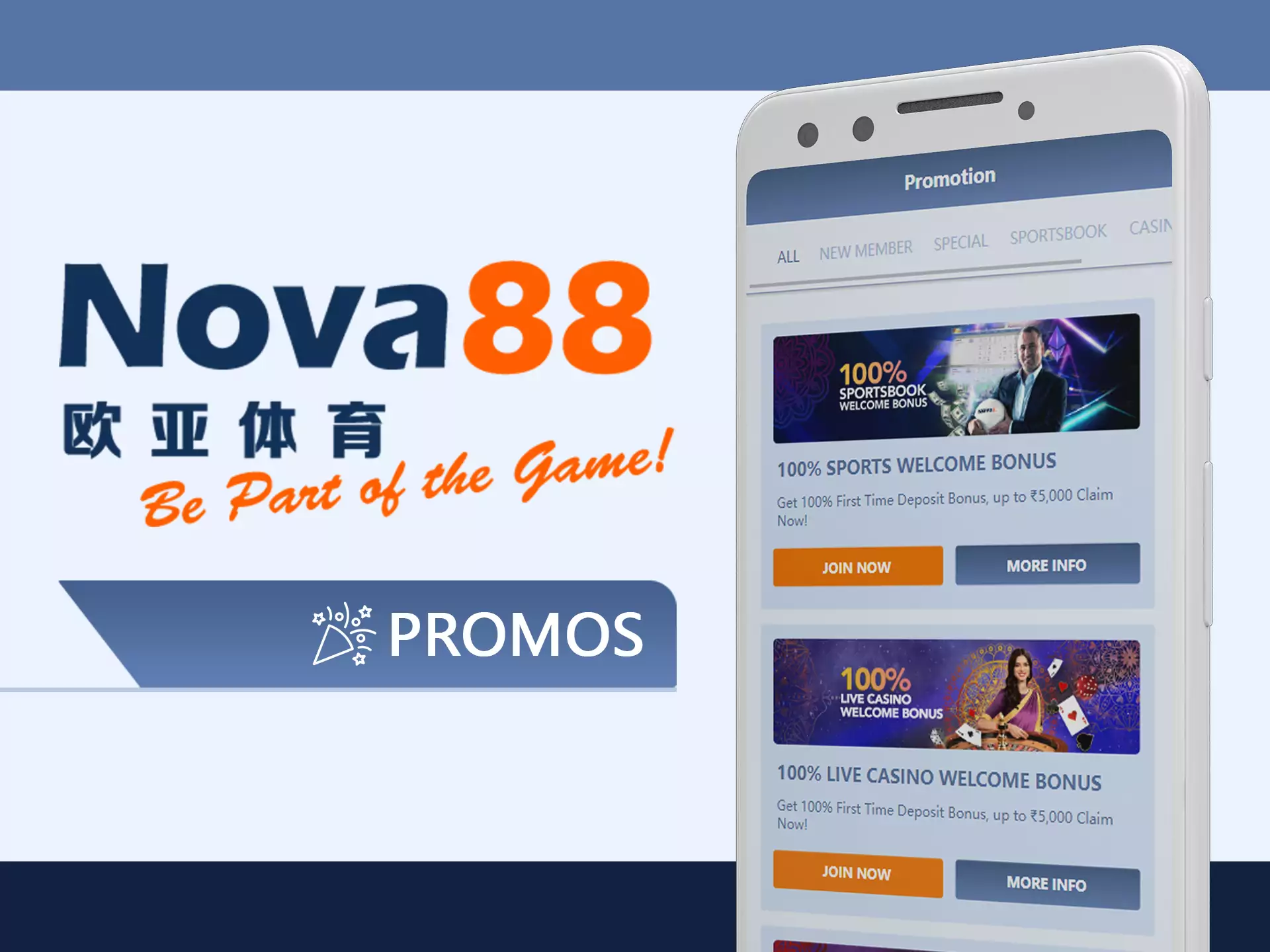 Take advantage of all the bonuses and promotions in Nova88 app.
