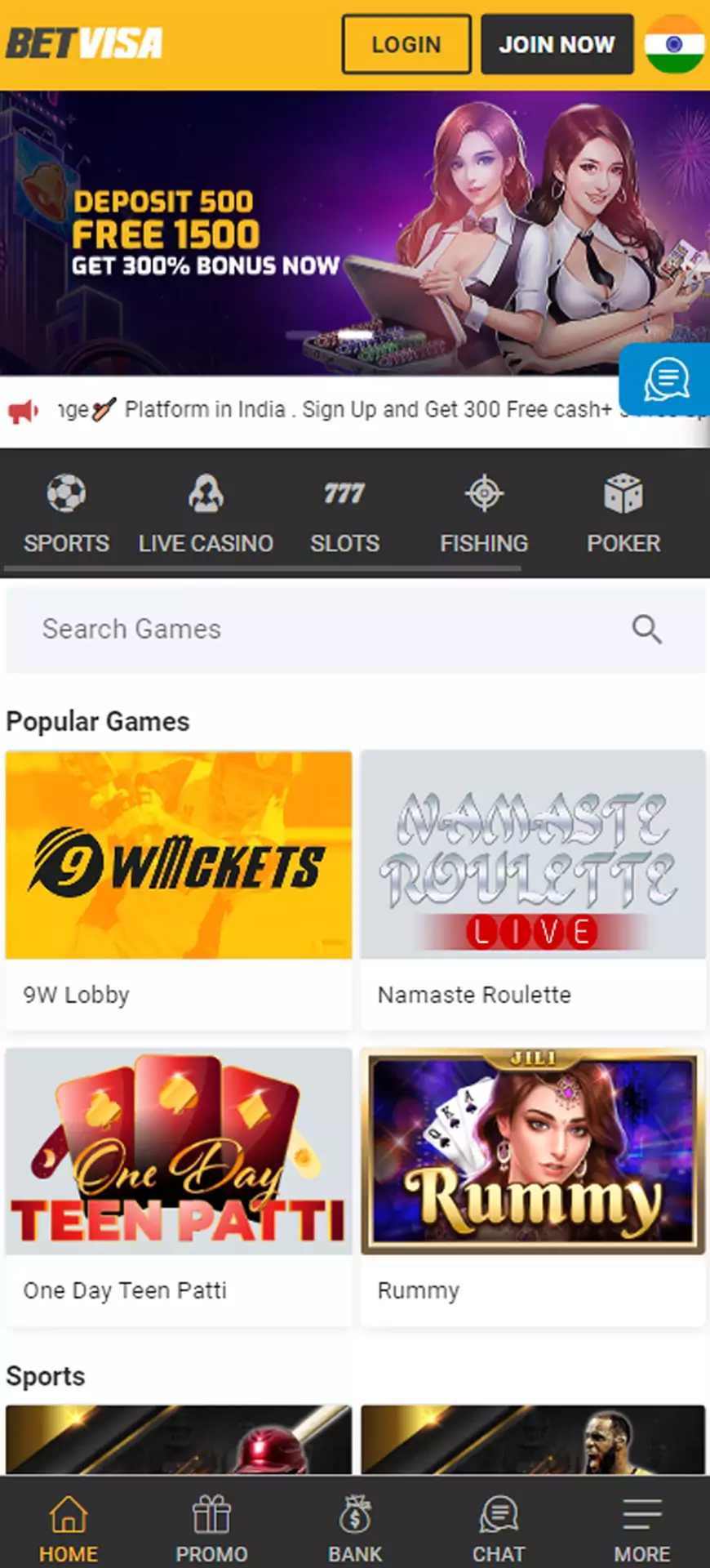 Check all of the functions on Betvisa main page.