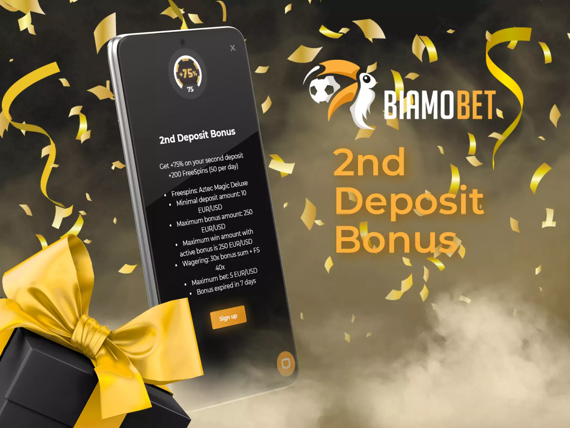 When you top up your account a second time, you can claim a bonus from Biamobet.