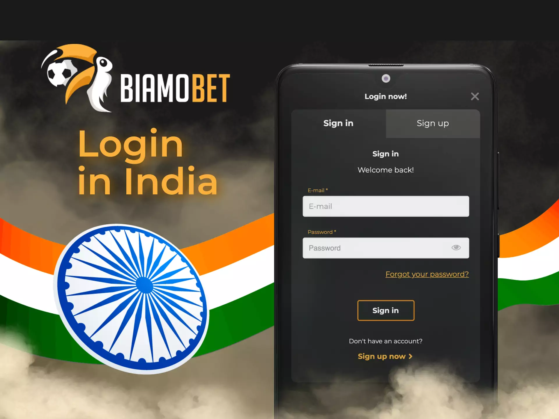 Use your e-mail and password to log in to the Biamobet account in the app.