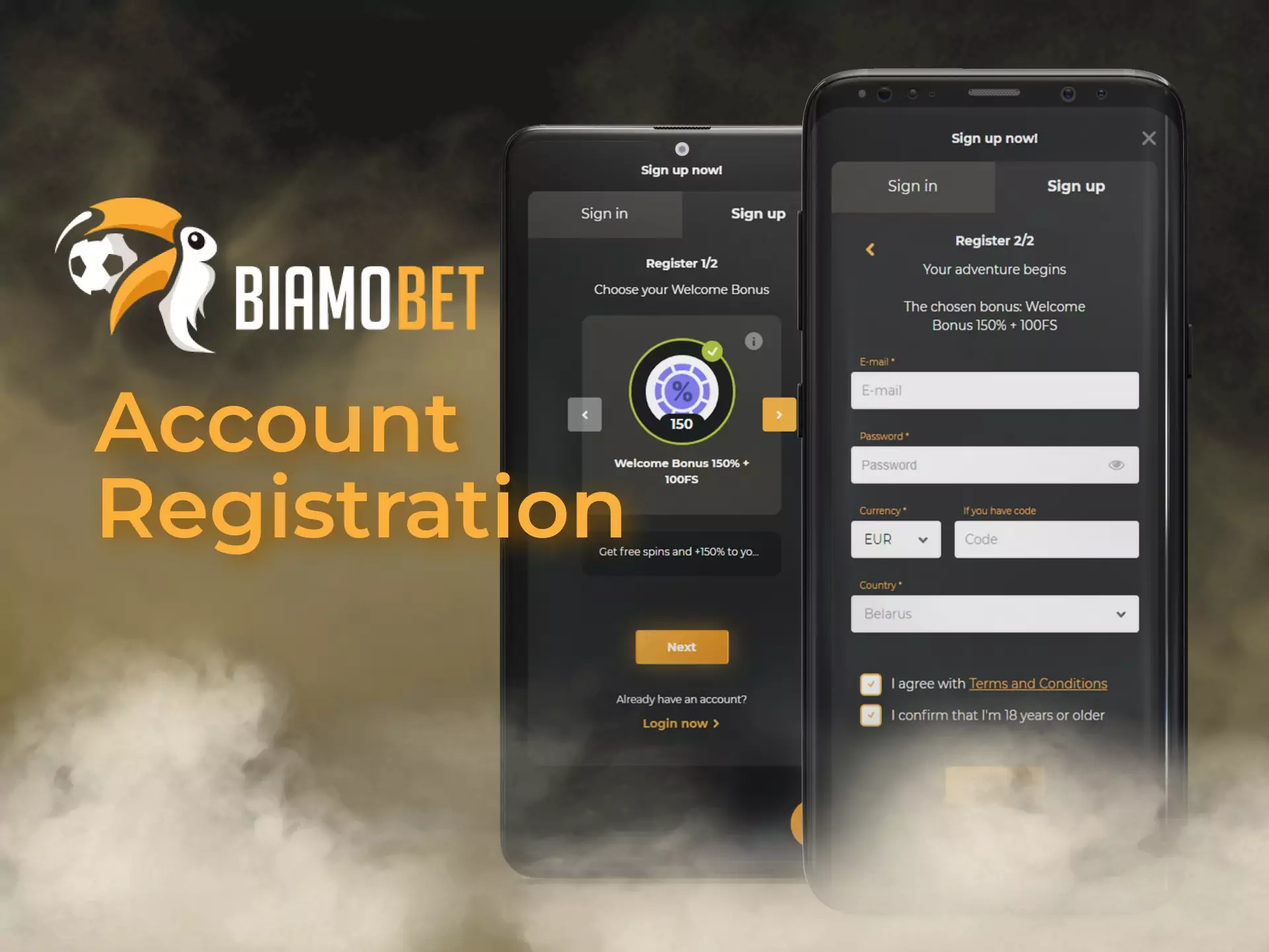 To start betting, you need to create an account on the Biamobet mobile website or in the app.