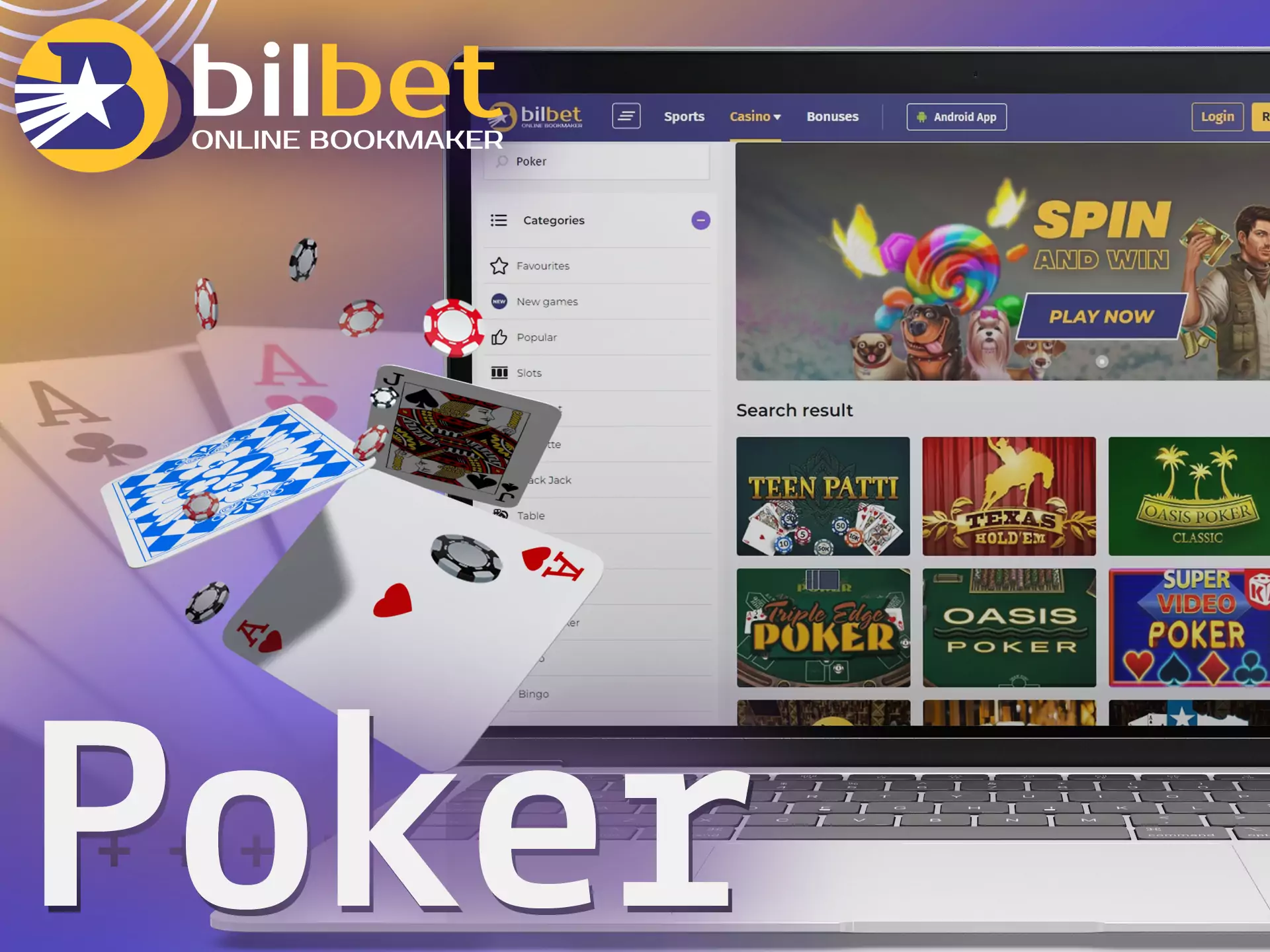 In the Bilbet Casino, many players choose poker rooms.