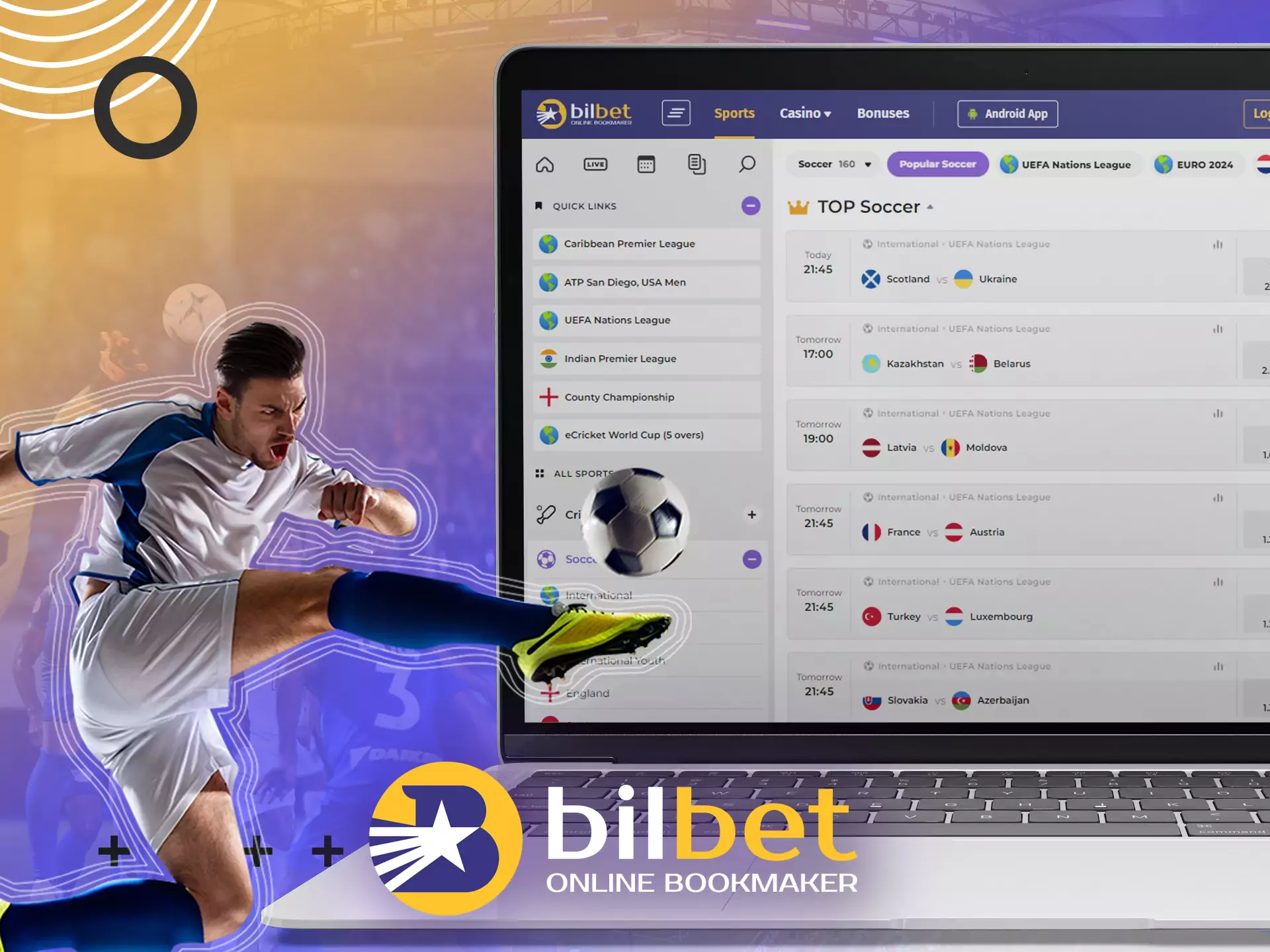 Football attracts many bettors from all over the world to the Bilbet online bookmaker.