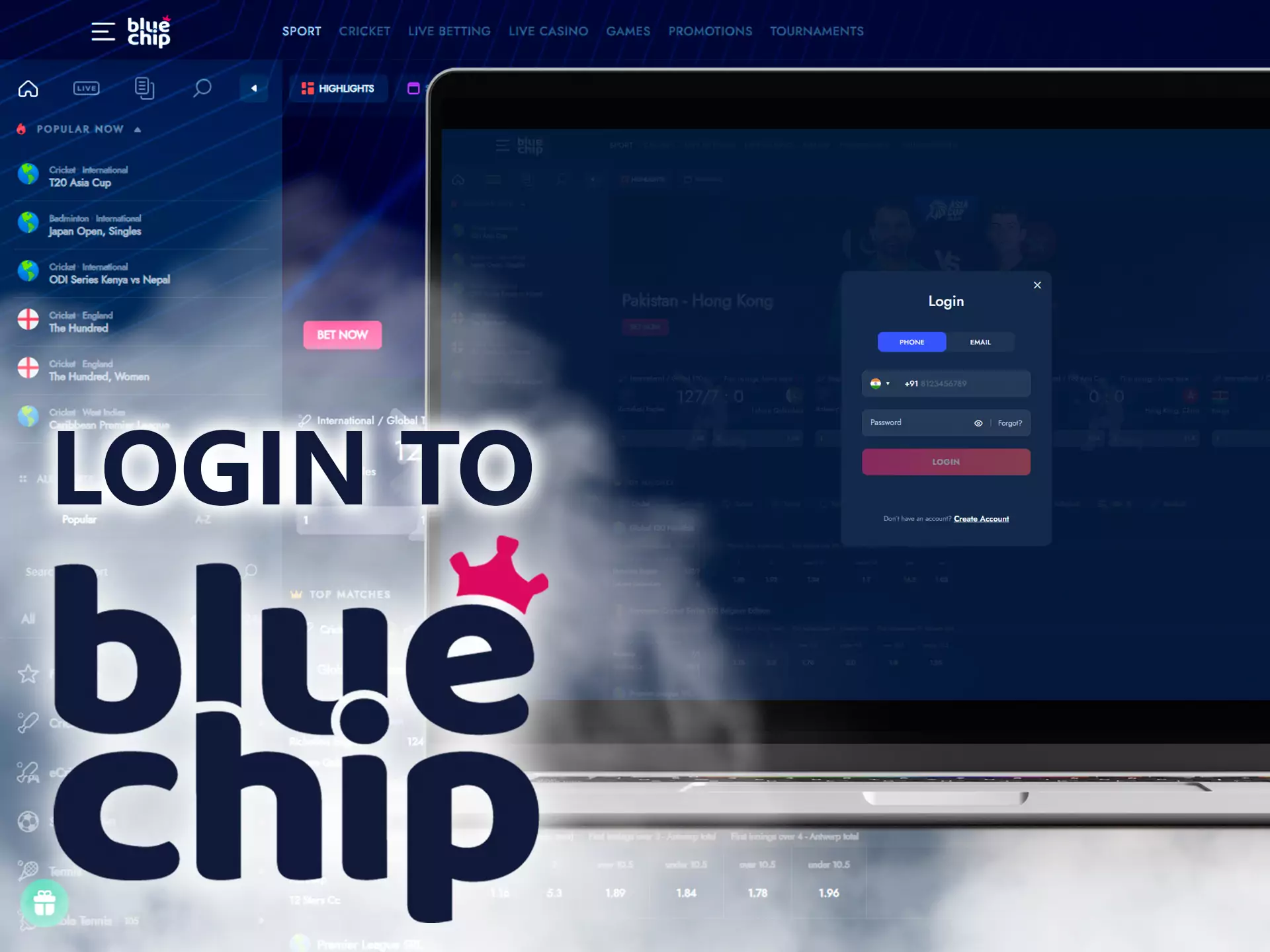 Enter your phone number and password to log into your Bluechip account.