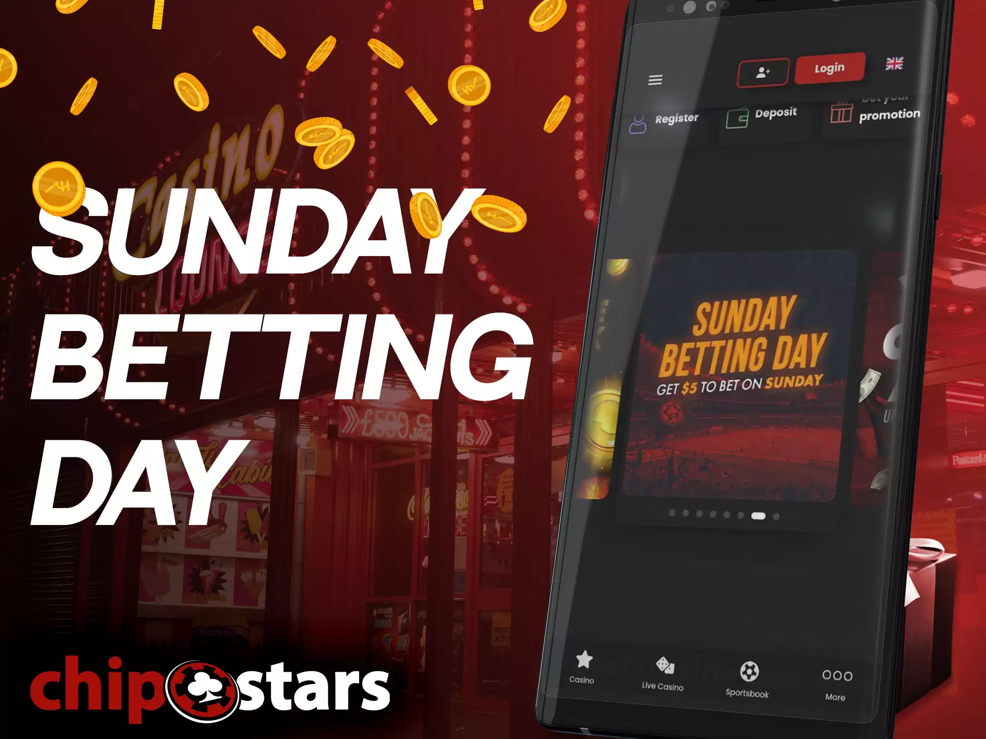 By making deposits on Sundays, users get additional bonuses from Chipstars.