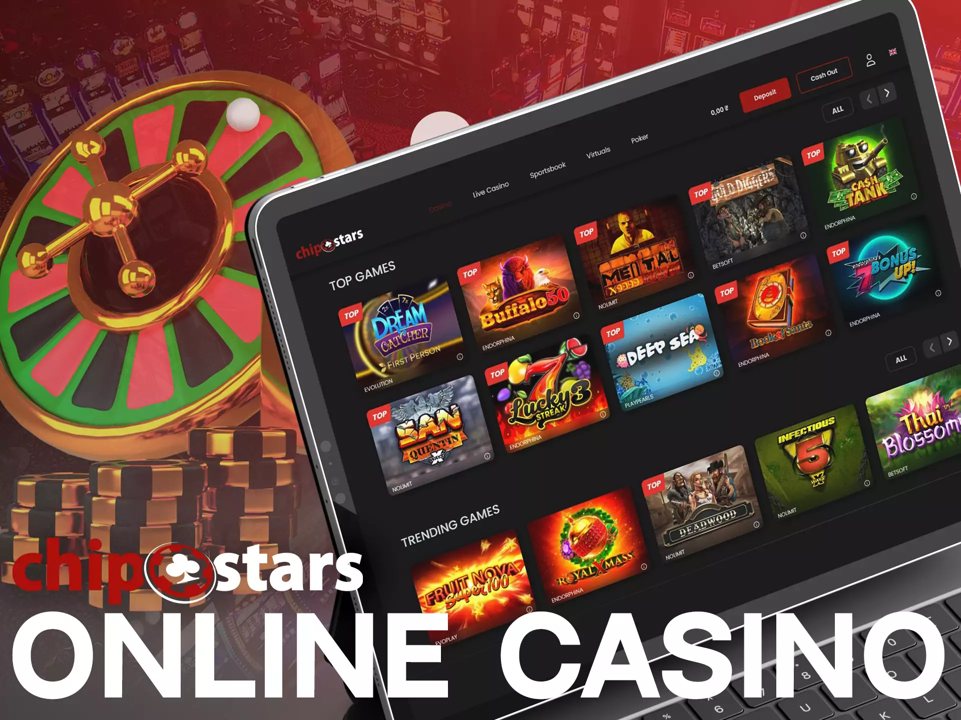 Besides betting, there is a range of fortune games in the Chipstars Online Casino.