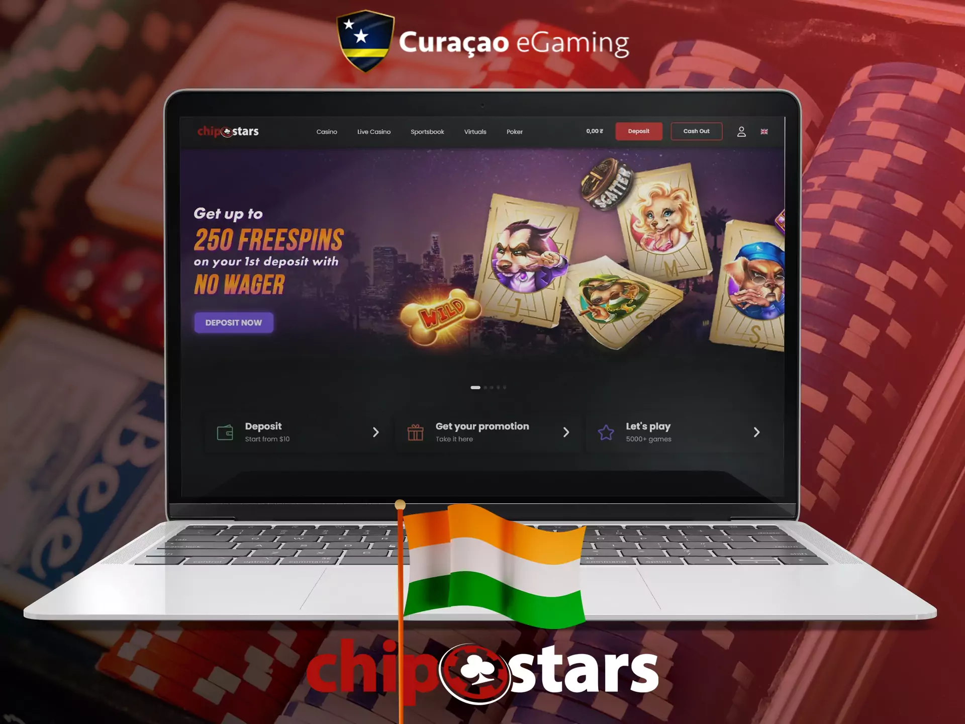 The Chipstars site accepts bets legally since it is working under the Curacao license.