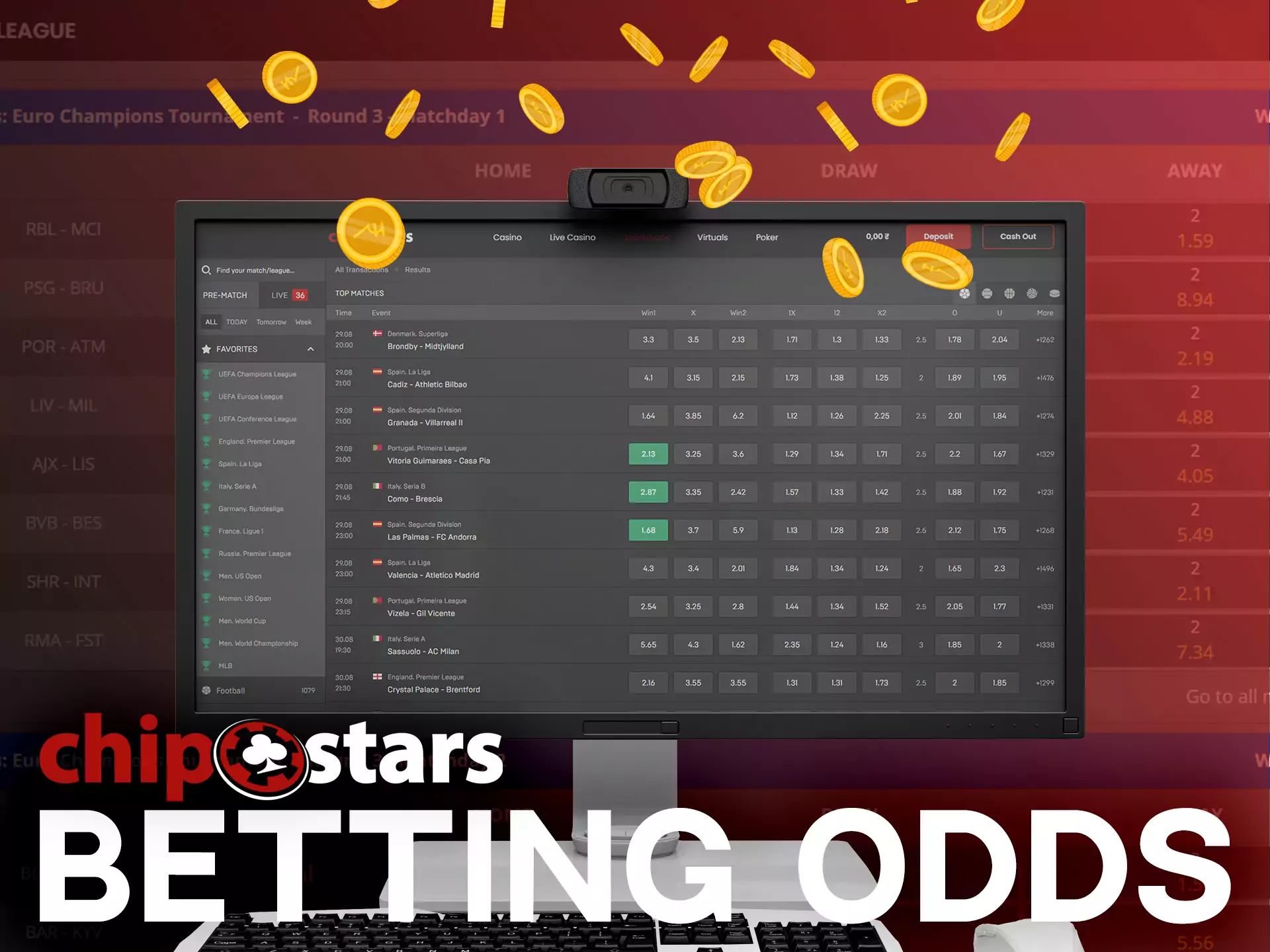 Odds influence profit from betting on Chipstars.