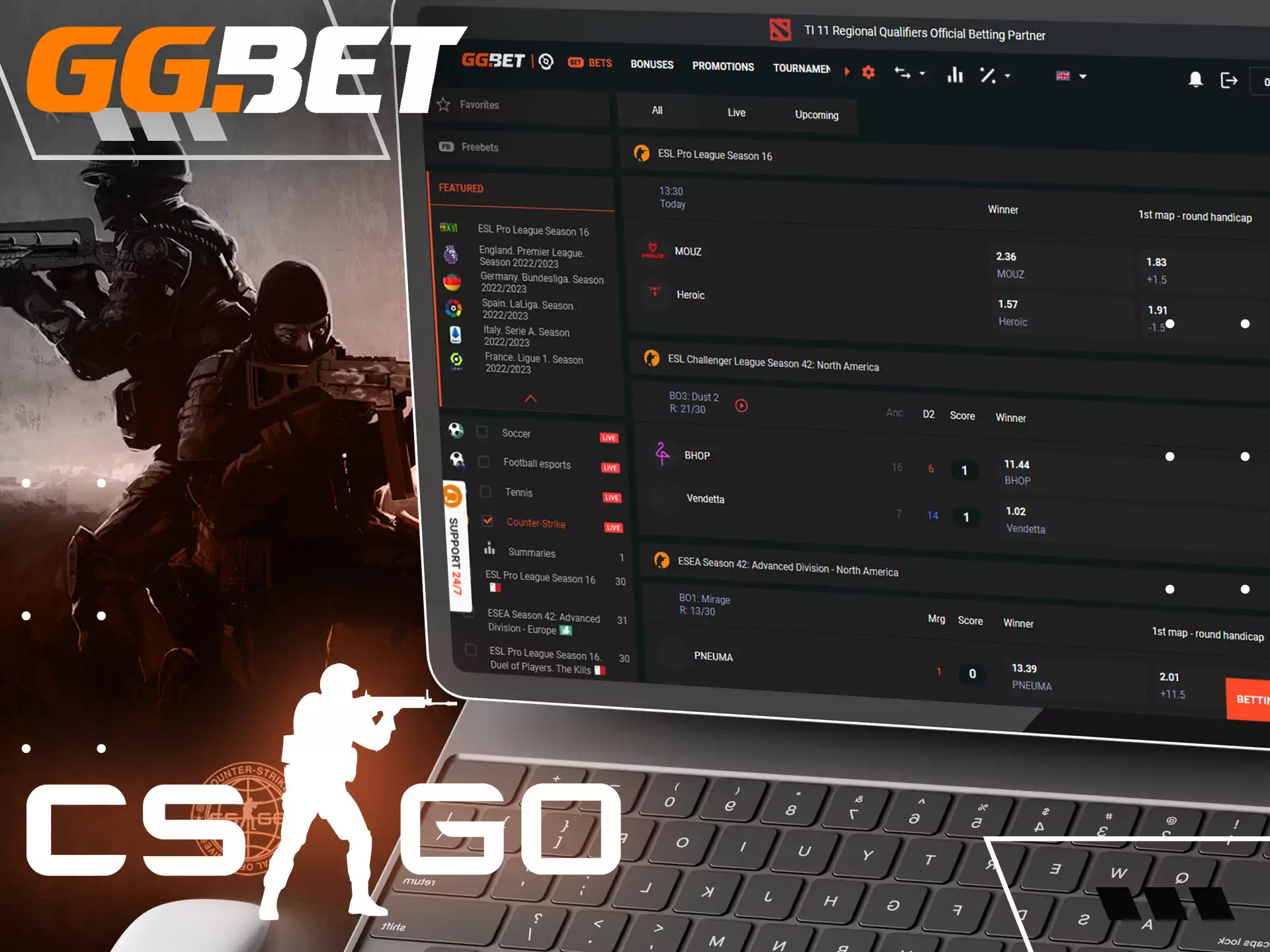 Betting on esports events at GGBet includes CS:GO matches as well.