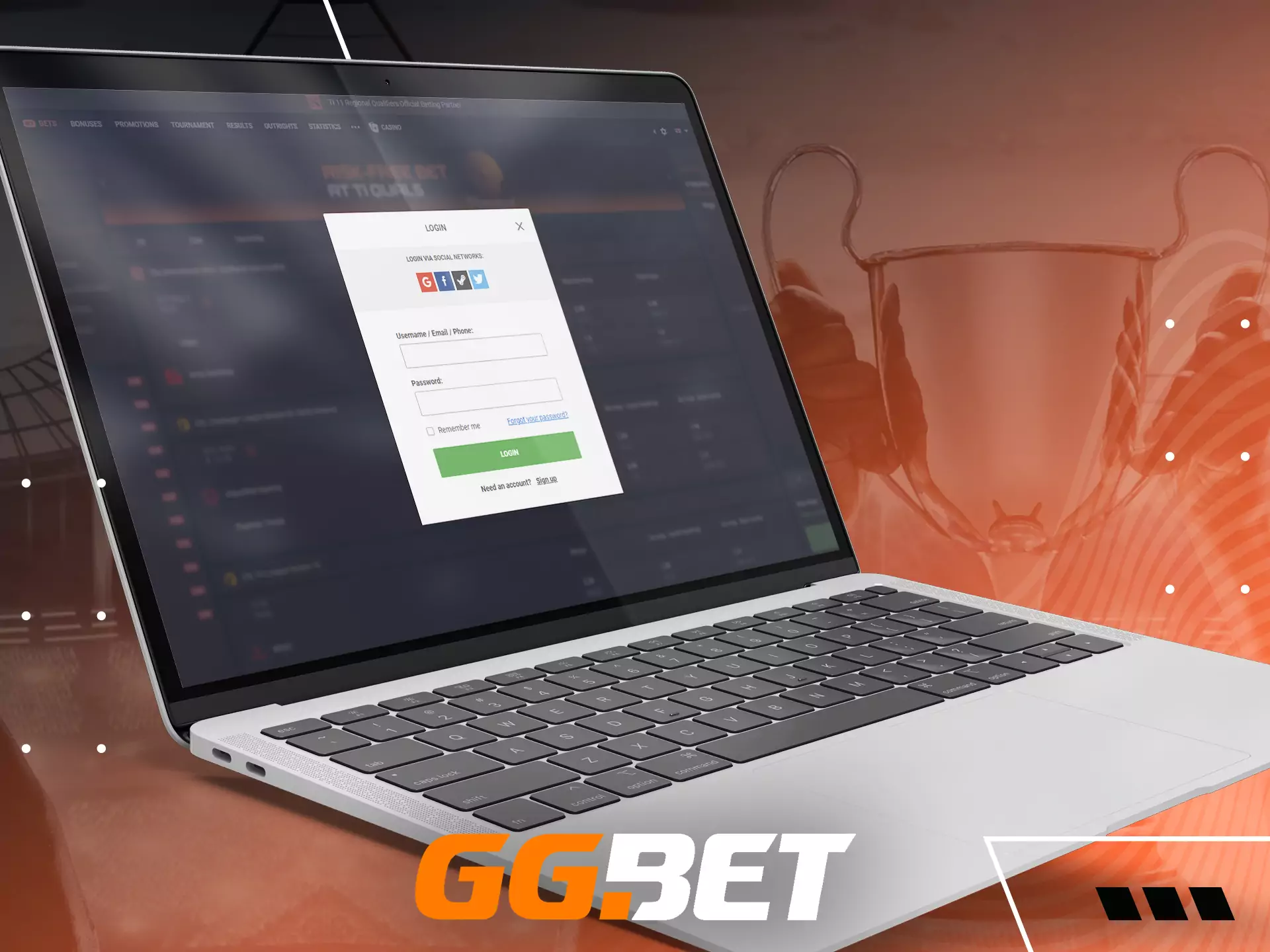 To start betting on GGBet, log in with your username and password.