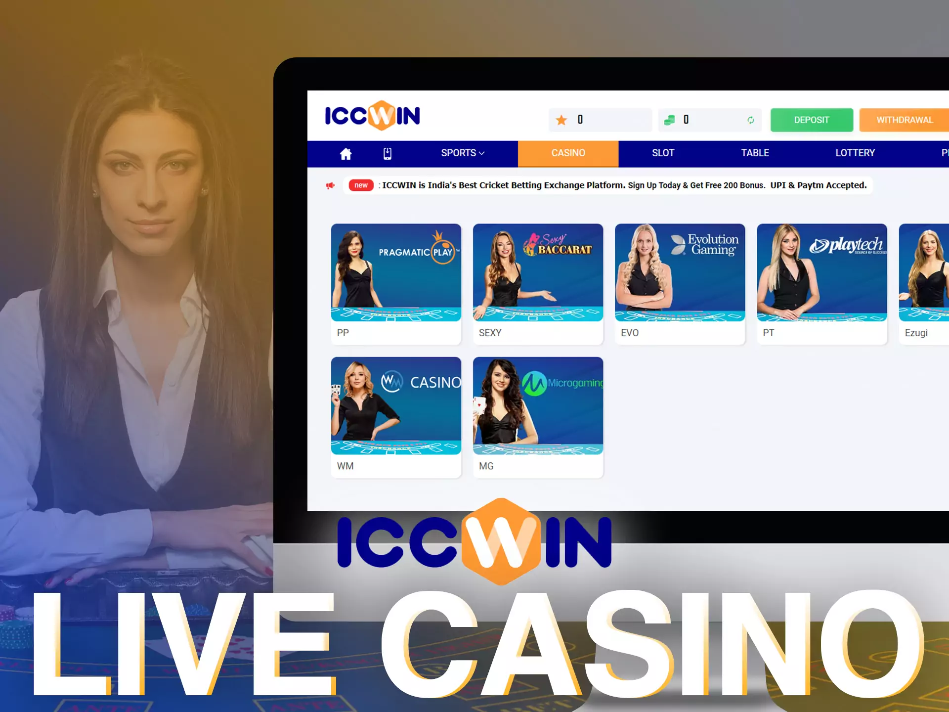 In the ICCWin casino, players meet real dealers.