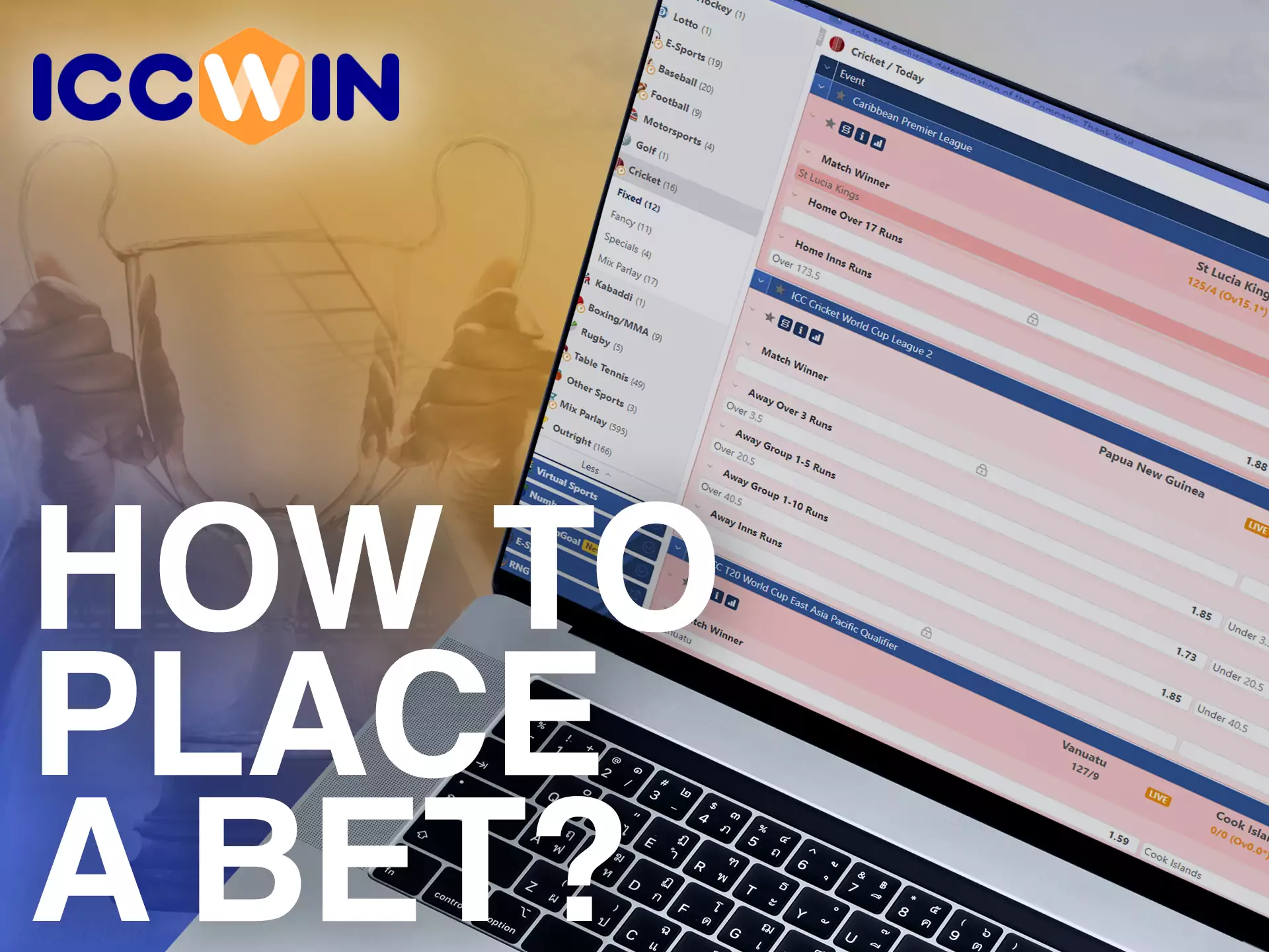 To place bets, you need to choose a match on the ICCWin website.