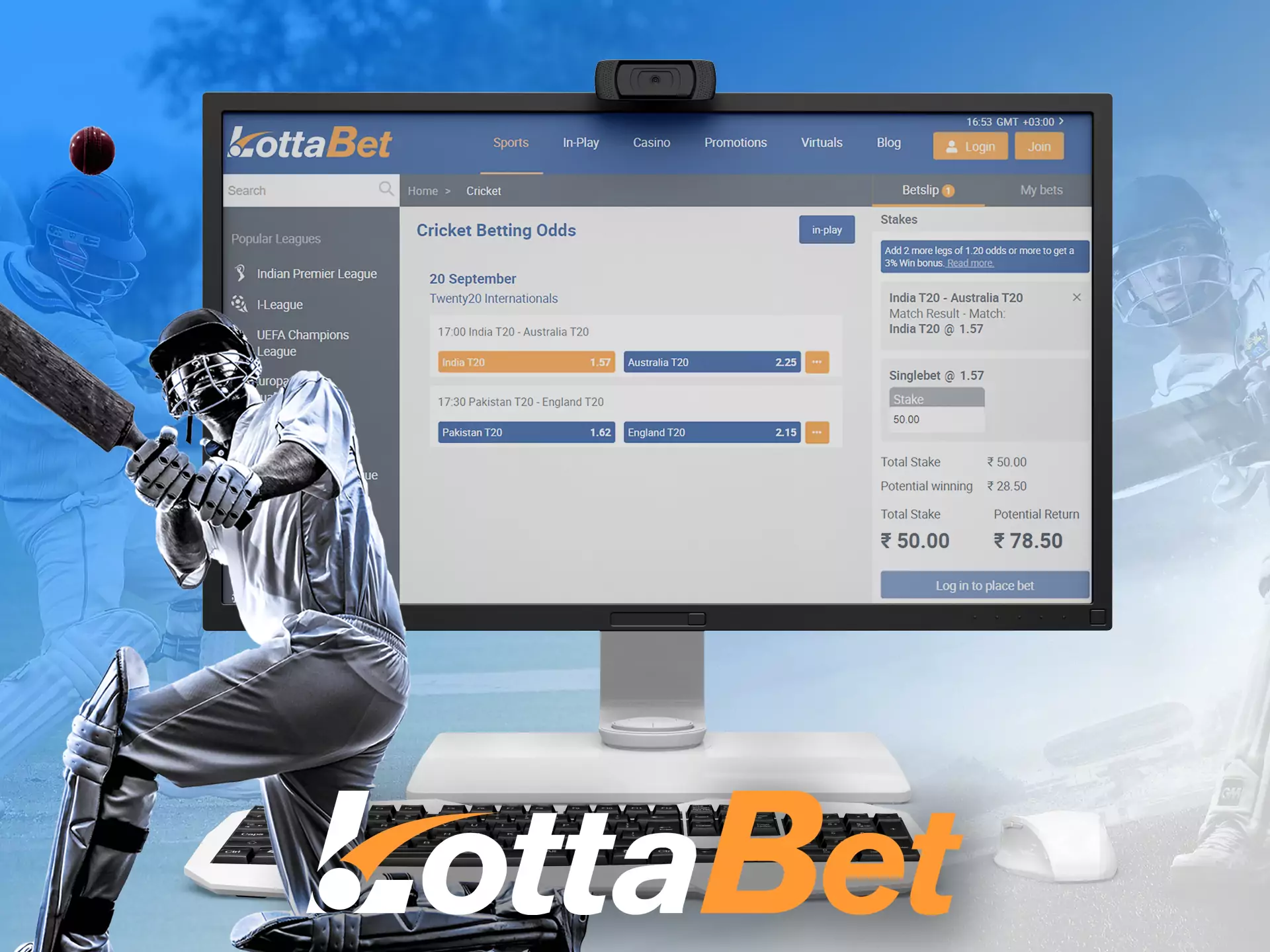 Cricket is the most popular sports discipline among Indians using Lottabet.
