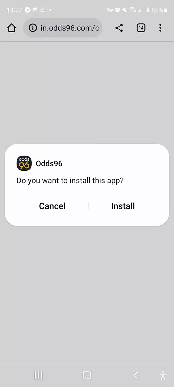 Confirm the installation to get the Odds96 app on your device.
