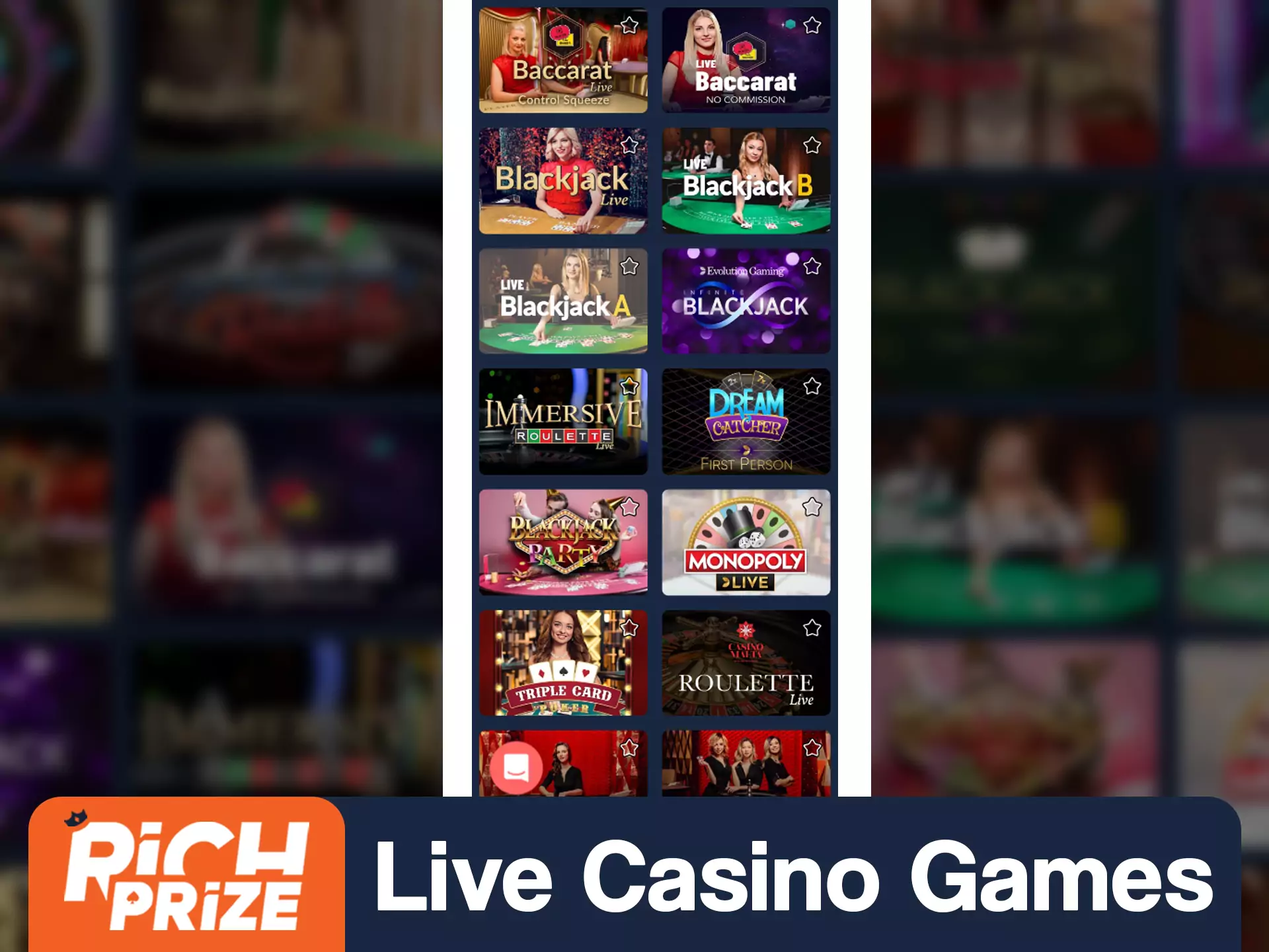 Play live format RichPrize casinos.