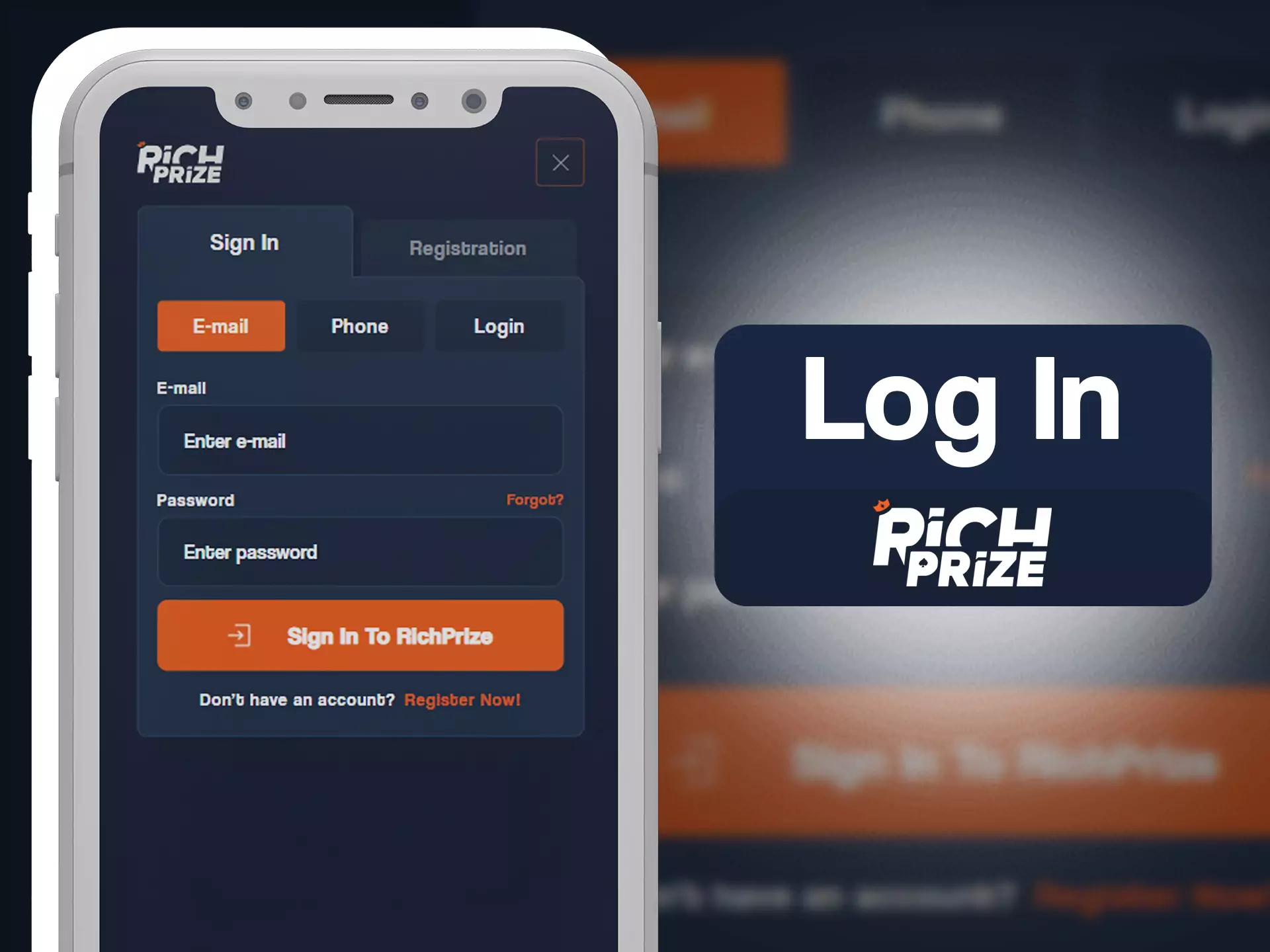 Log in RichPrize app to enter to the main page.