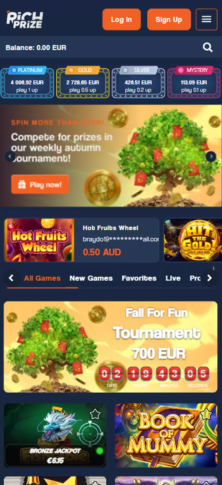 Choose your entertainment on main page.