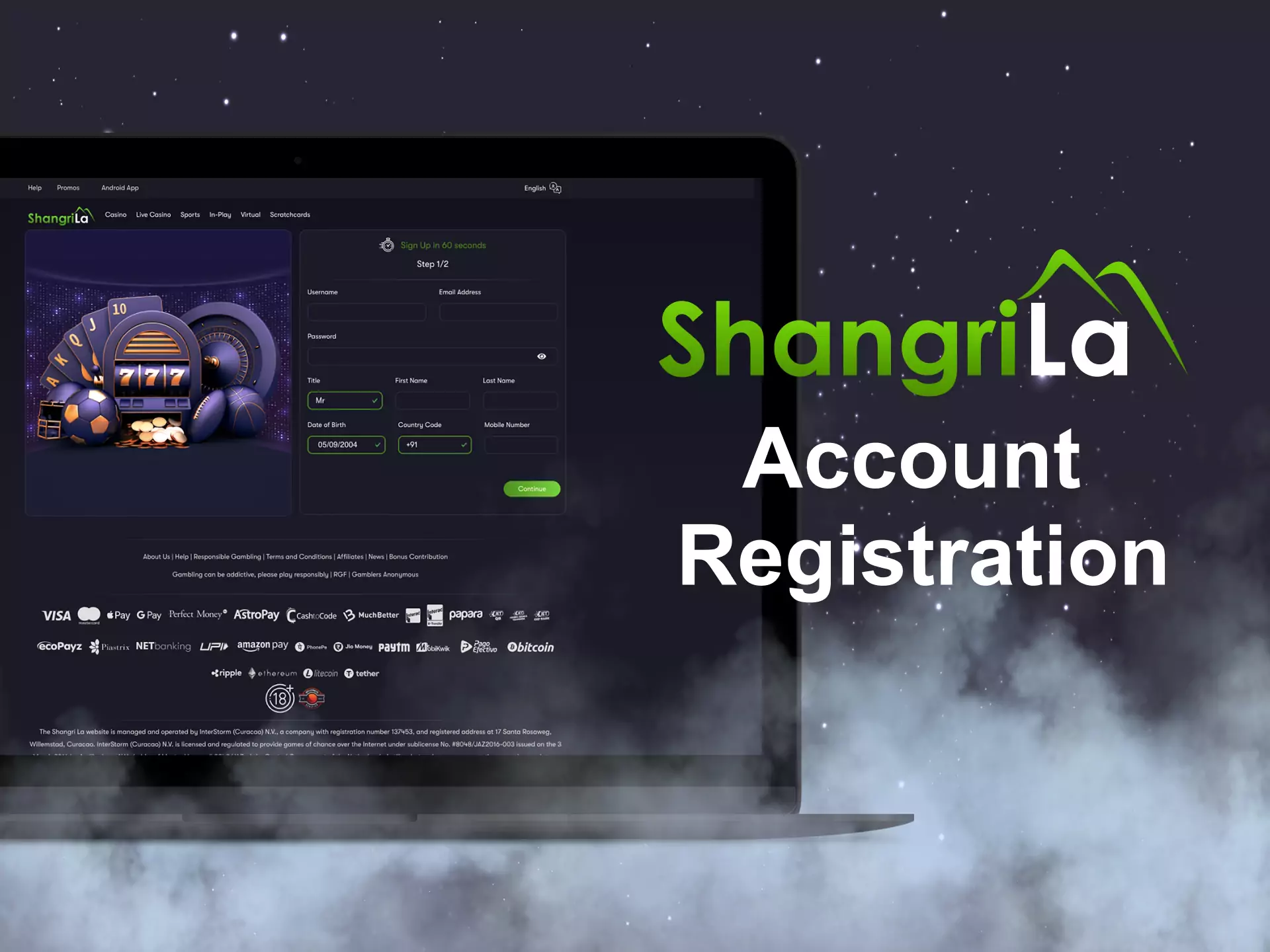 To start betting on Shangri La, create an account.