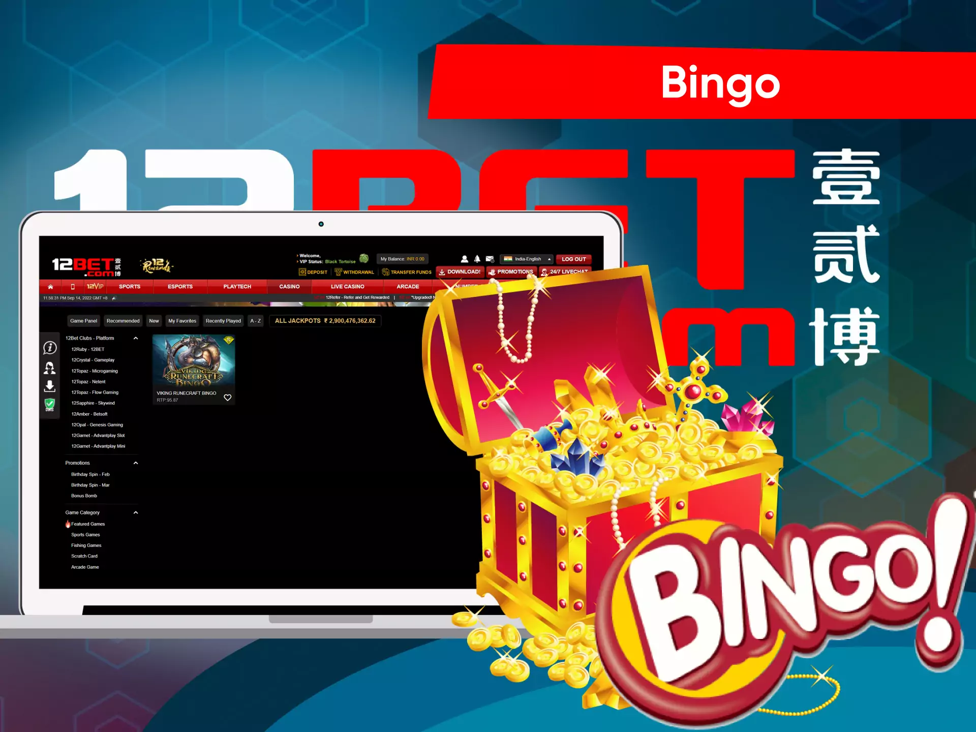 Besides casino games and betting, you can enjoy bingo on 12bet.