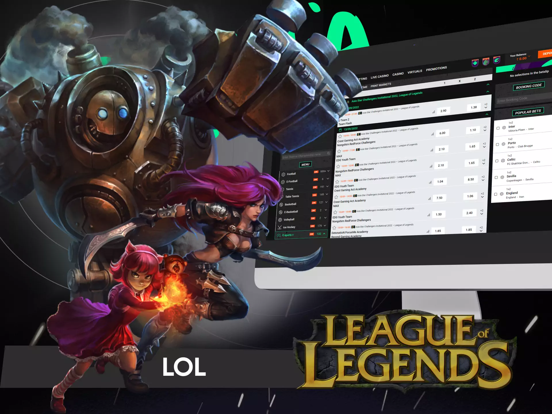 On Betinia, you can bet on the League of Legends events.