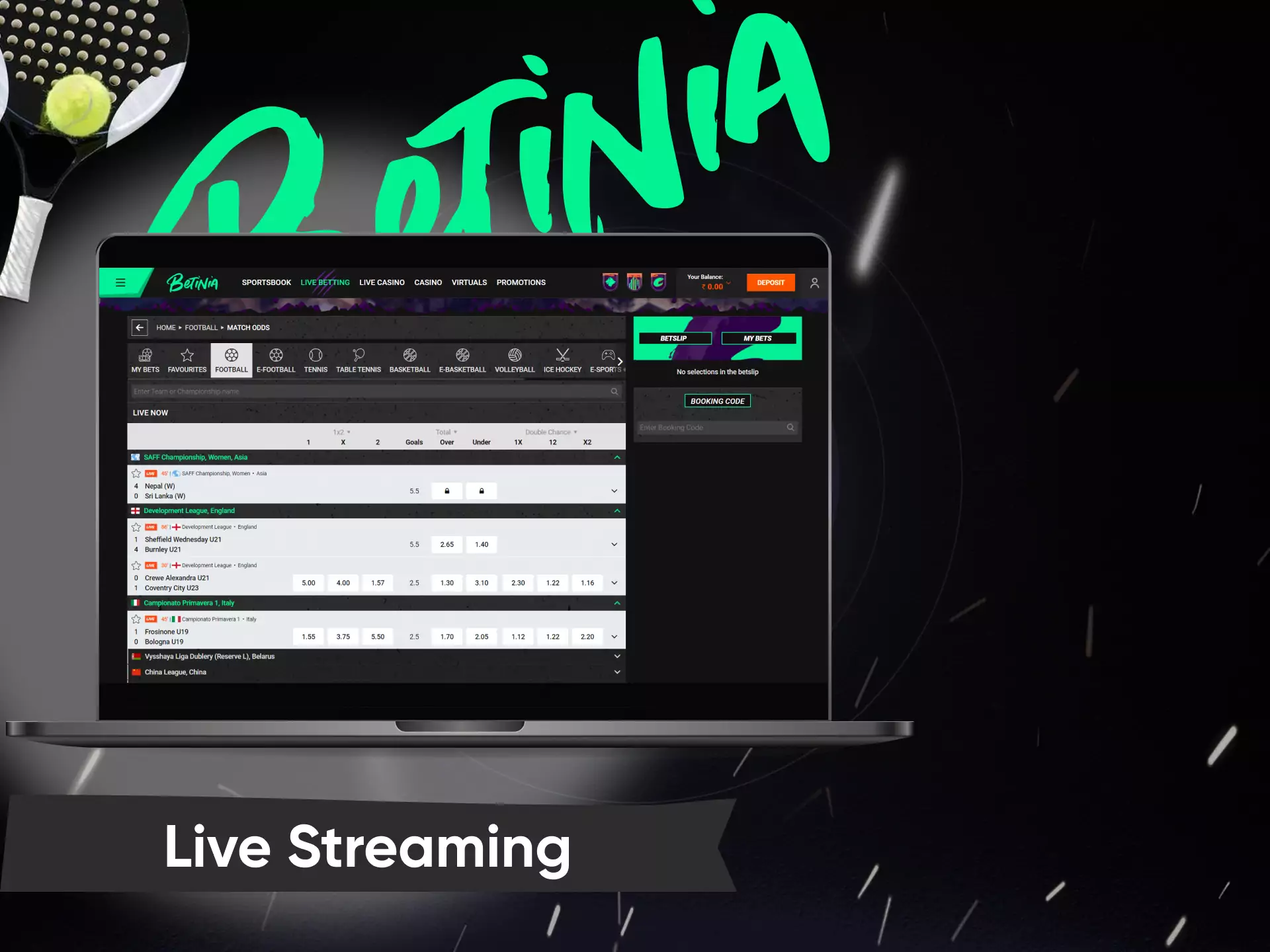 Follow the live matches right on the Betinia website.