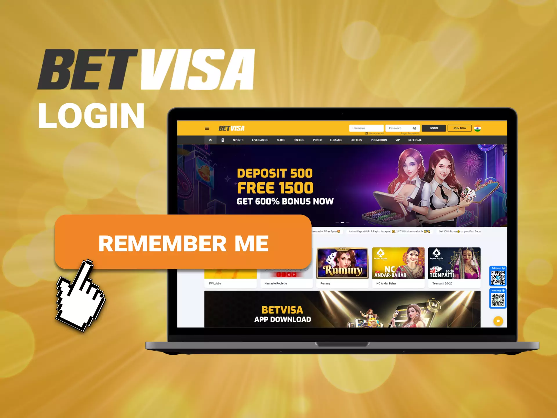 To start betting or playing casinos on Betvisa, you need to login into your account.