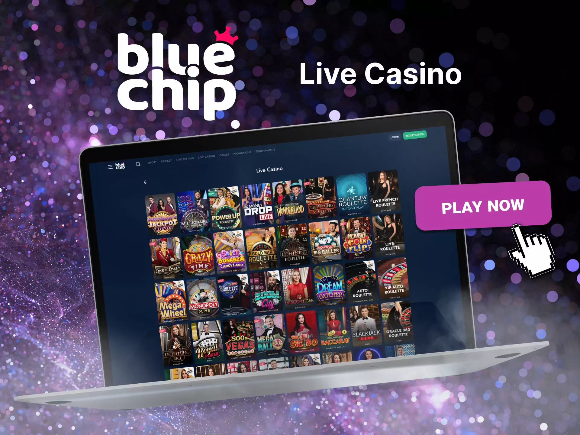 Place bets and win at Bluechip live casino.