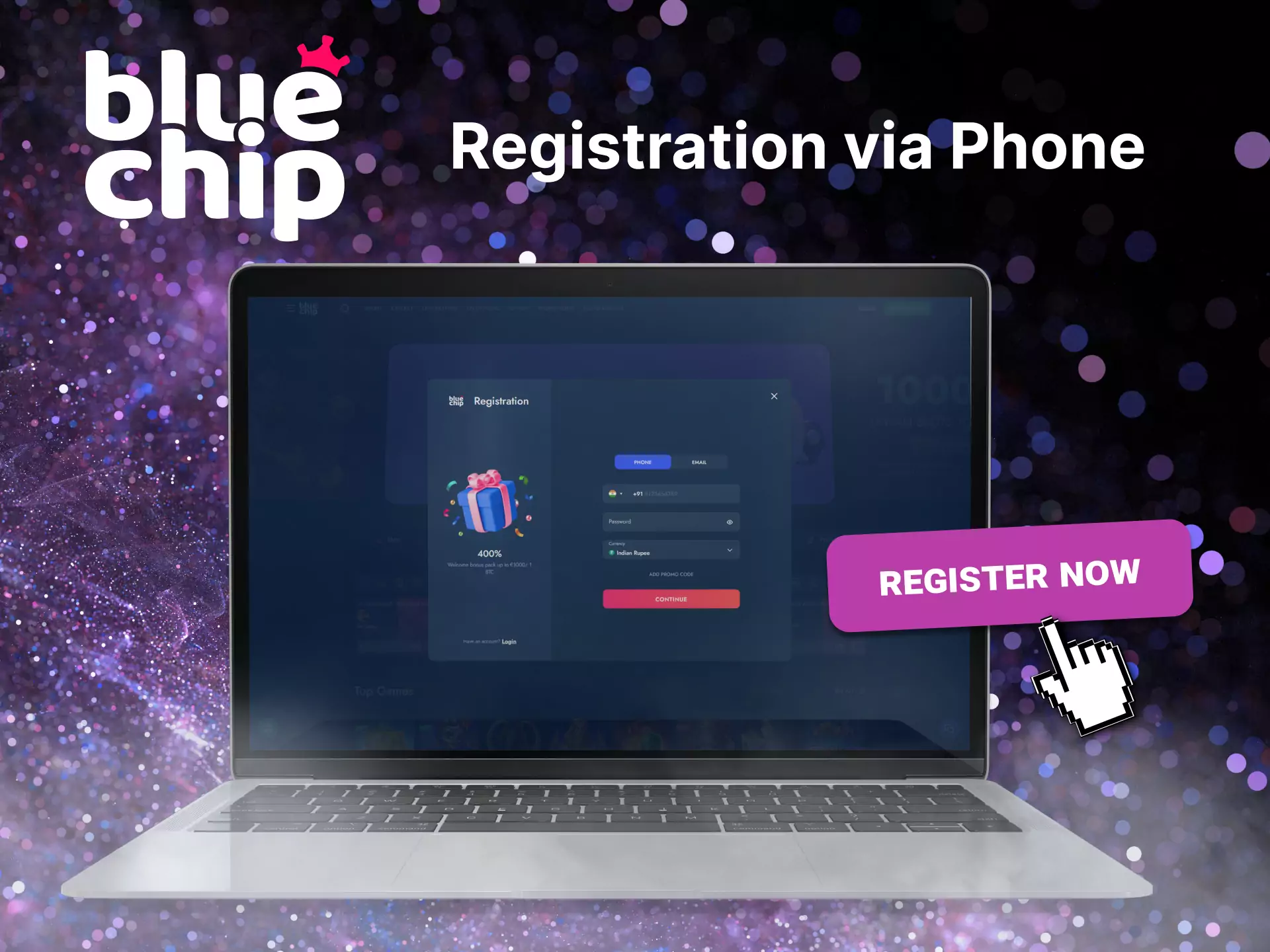 Sign up for Bluechip using your phone number.