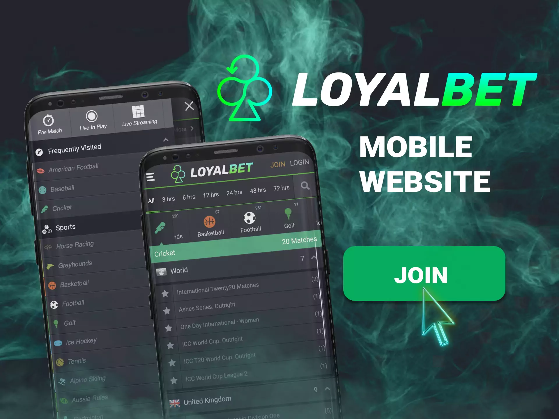 From mobile devices, you can use the browser version of the Loyalbet website.