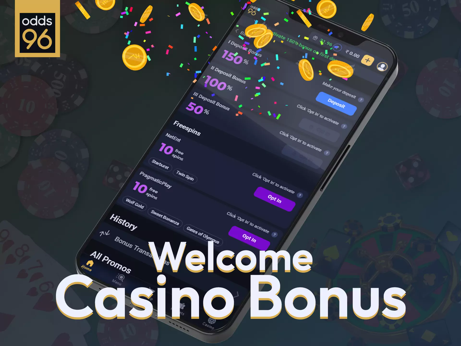 Get a special welcome bonus for the casino in Odds96.