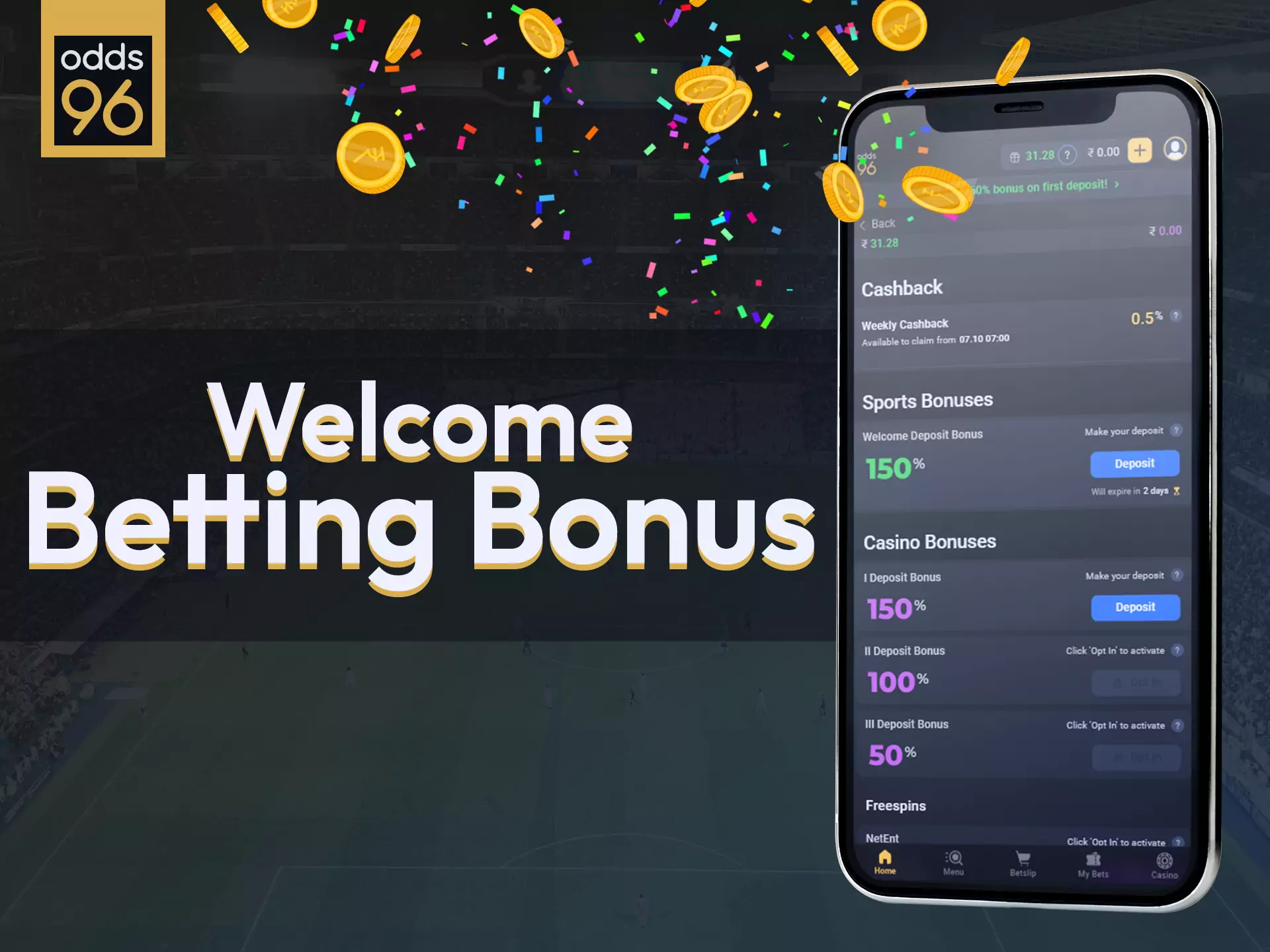 Get a special welcome bonus for betting in Odds96.