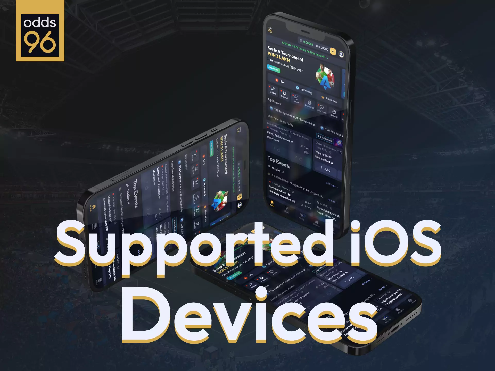 The Odds96 app is supported on a variety of iOS devices.