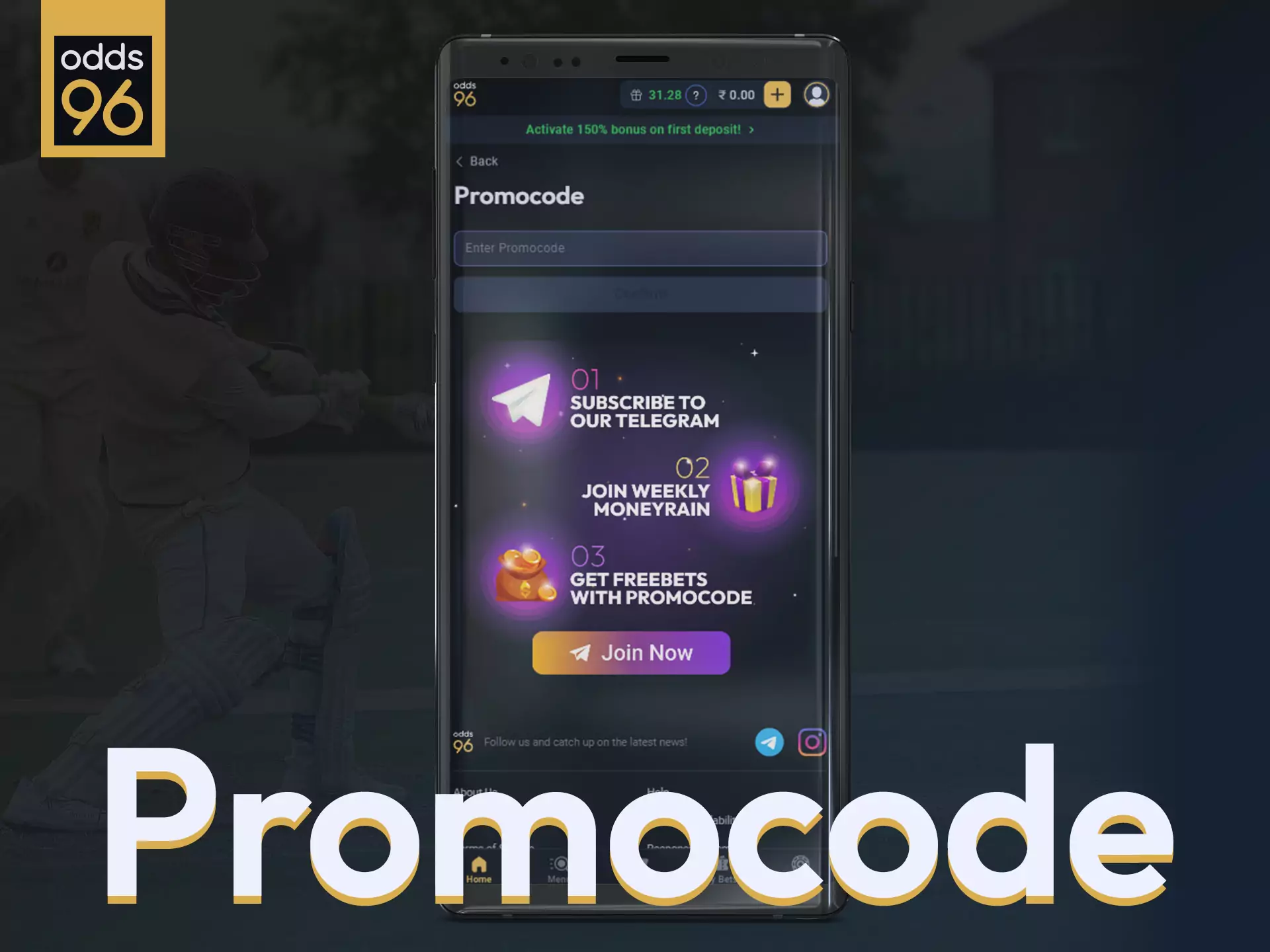 Use the special promo code Odds96, get nice bonuses.