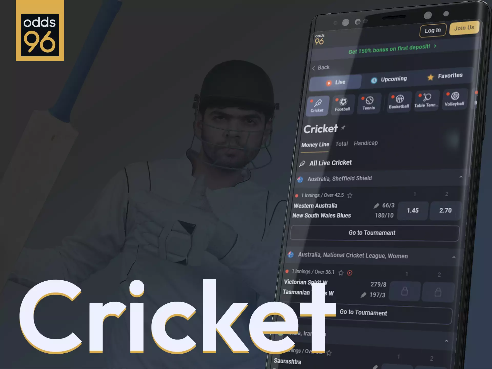 Place bets on cricket in Odds96.