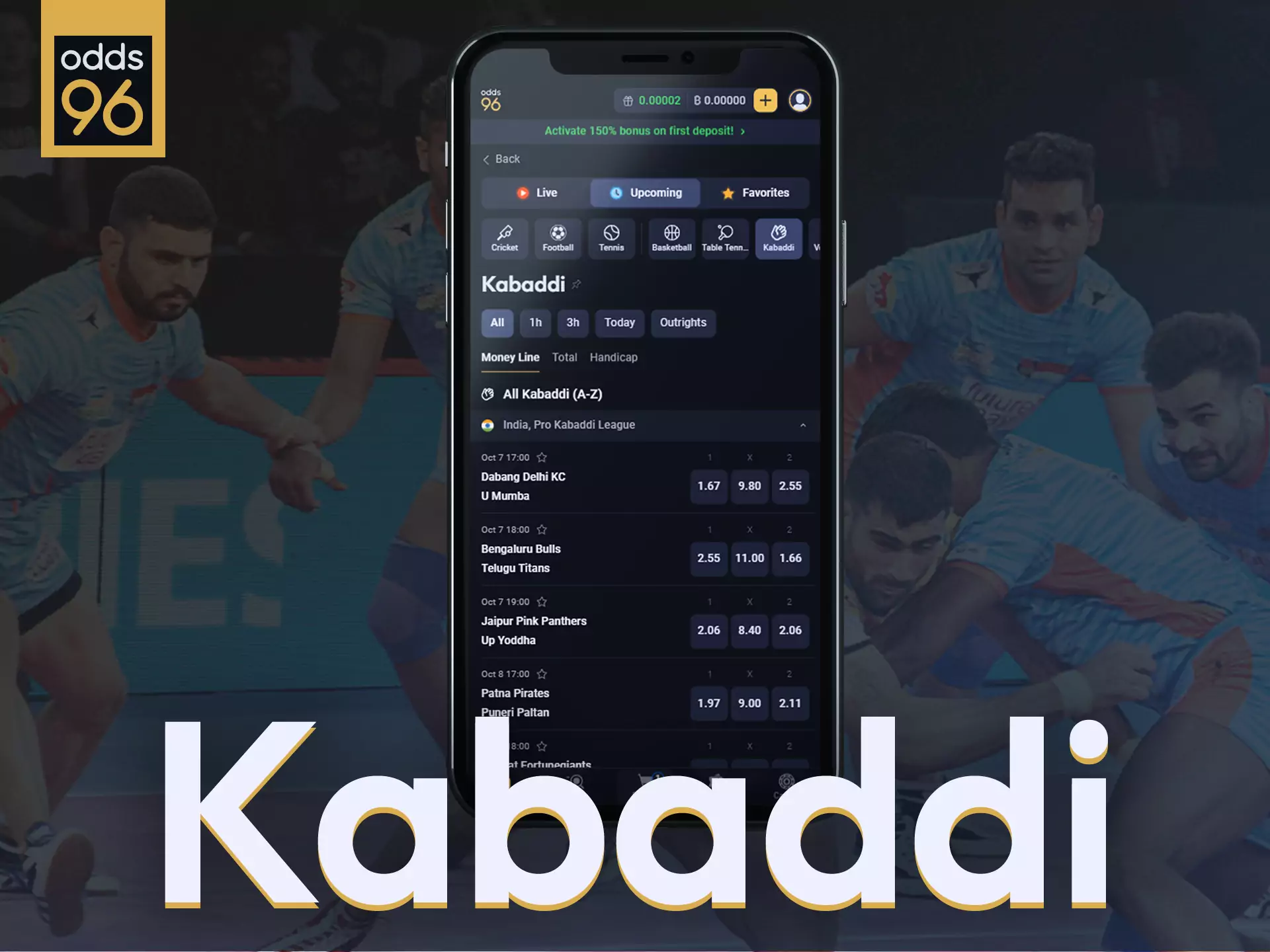 Place bets on kabaddi in Odds96.