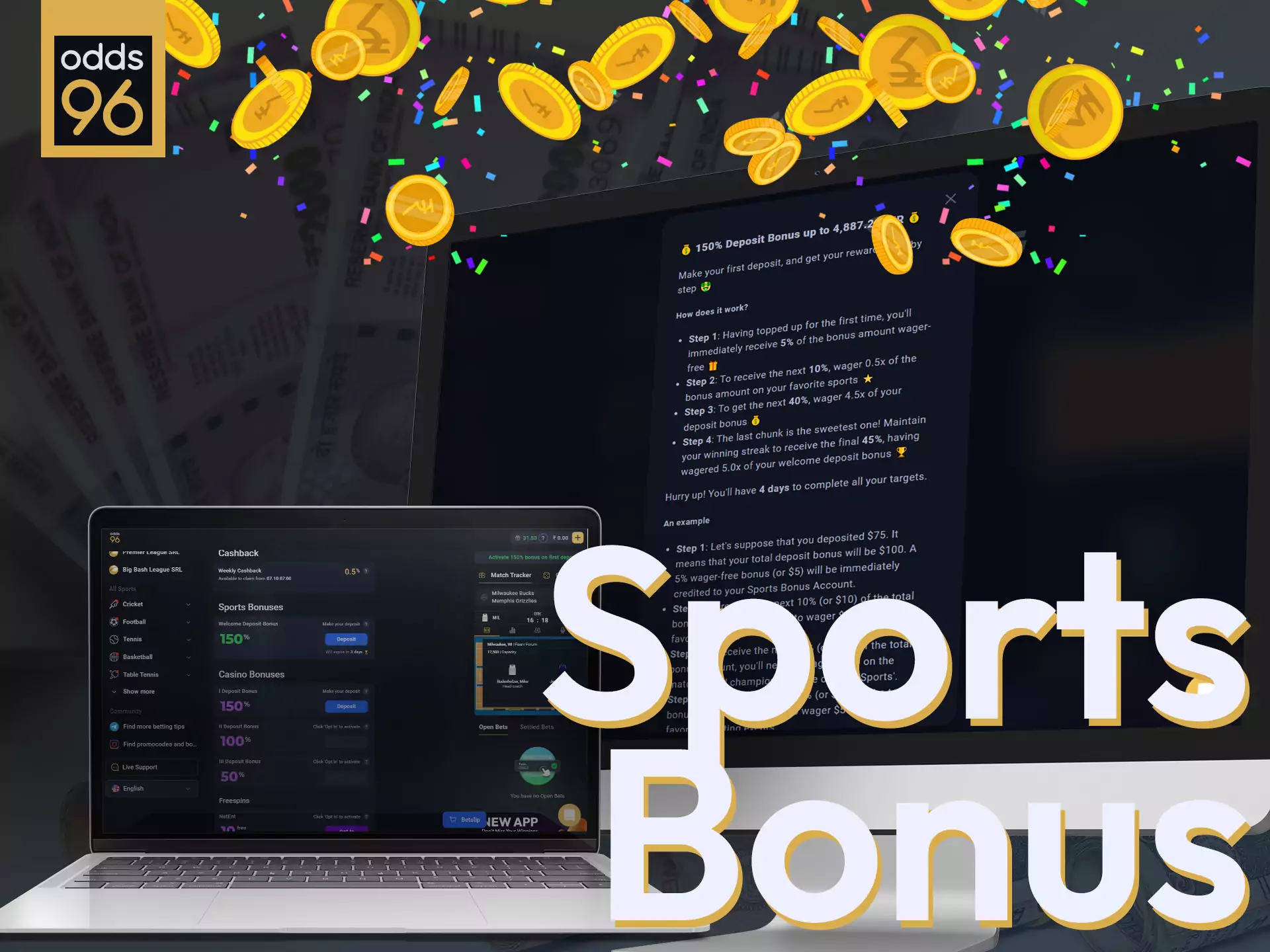 Try all the benefits of a special sports bonus from Odds96.