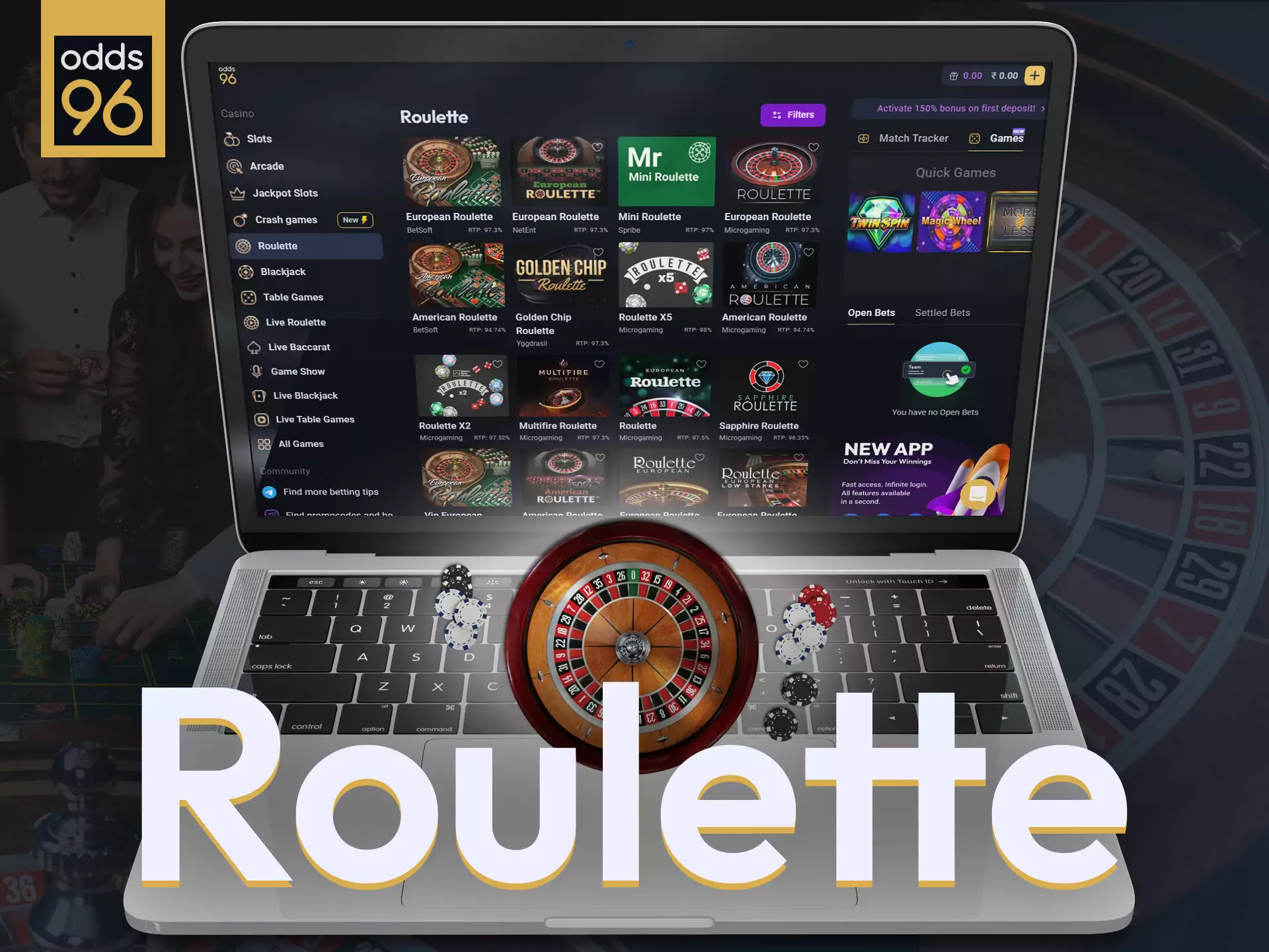 Place bets at Odds96 casino on roulette.